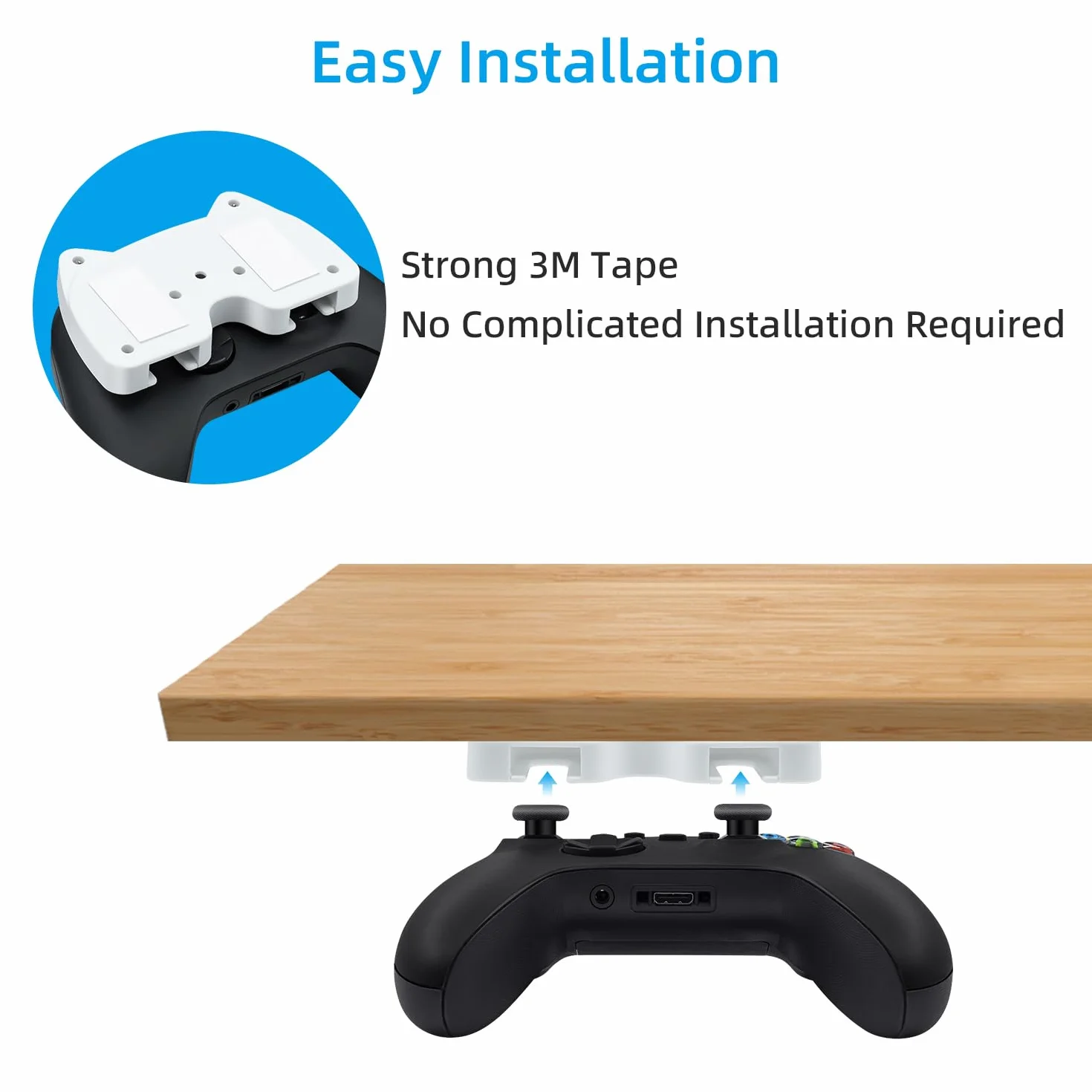 Xbox Controller Holder for Series X/S/360/One - Under Desk Gaming Controller Mount, Horizontal Storage Stand With Adhesive Tape, White