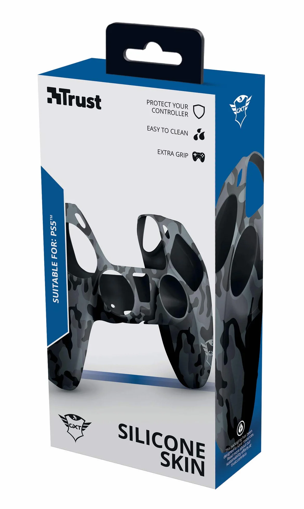 Trust Gaming GXT 748 PS5 skórka kontrolera, antypoślizgowa silikonowa osłona do bezprzewodowego kontrolera DualSense PlayStation 5, akcesoria ochronne do gamepada - czarny kamuflaż