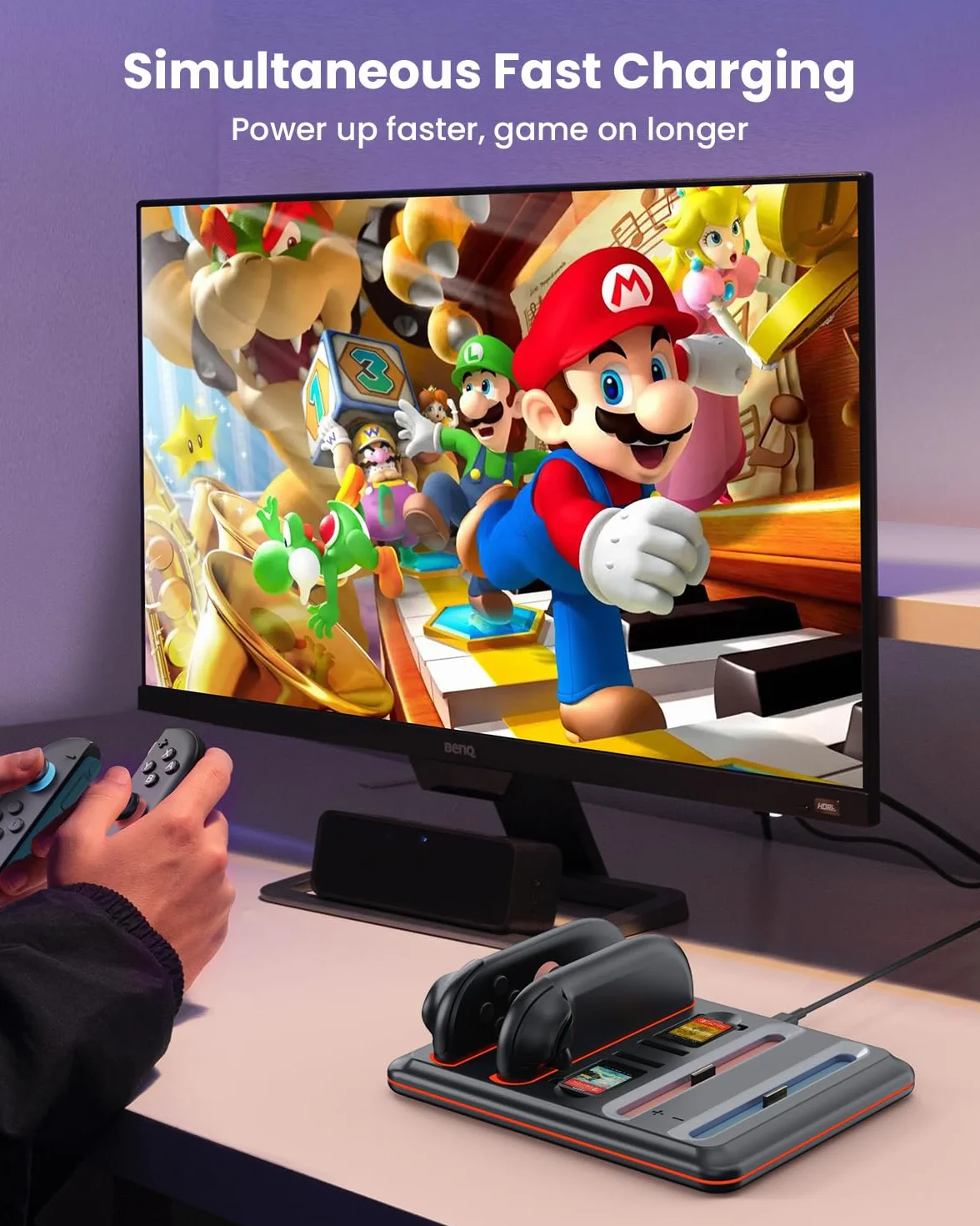 GEEKERA Stacja ładująca do Switch 2, 2025, magnetyczna stacja ładująca, kompatybilna z kontrolerem Nintendo, szybka ładowarka do Switch 2 akcesoria, ze światłem RGB, wyświetlaczem LED i kablem typu C