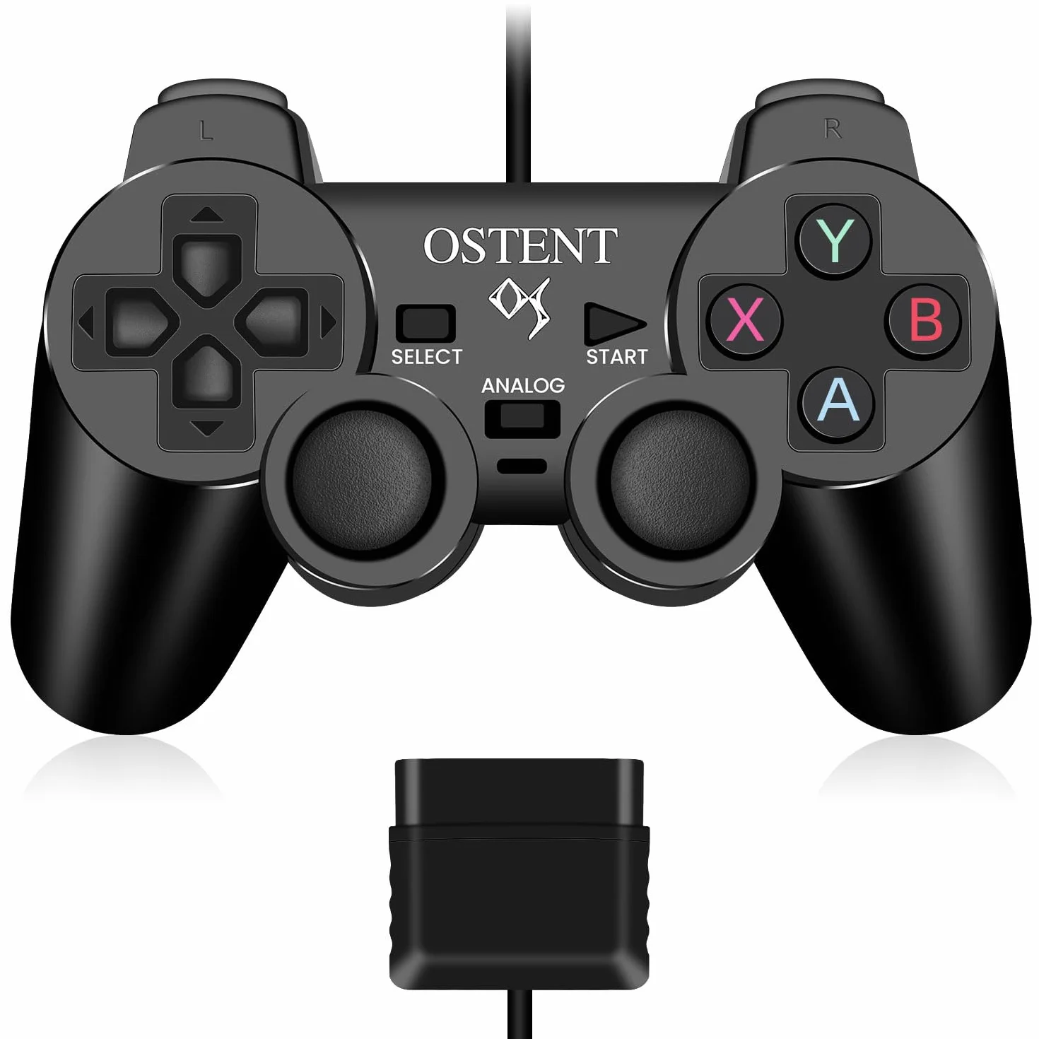OSTENT Przewodowy Analogowy Kontroler Gamepad Joystick Joypad dla Konsoli Sony Playstation PS2 PS1 PS One PSX Dual Shock z funkcją wibracji do gier wideo