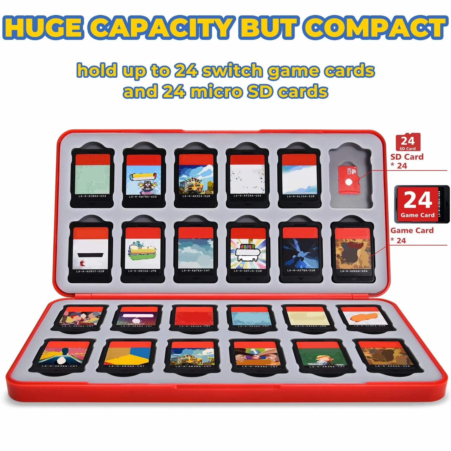 PALPOW Switch Game Holder - 24 Card Slots, Compatible with Nintendo Switch Games & Micro SD Cards - Red