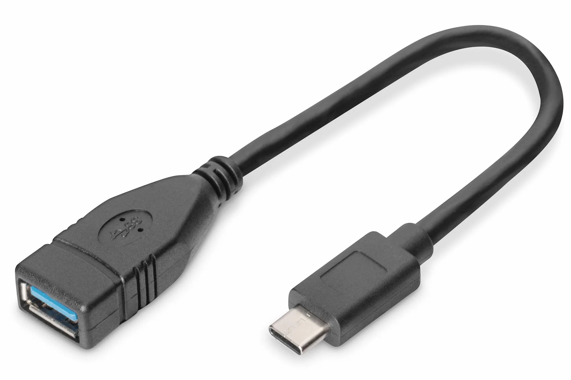 DIGITUS Kabel przyłączeniowy USB 3.0-0,15 m - kabel adaptera - USB Type-C na USB typu A - OTG - Super-Speed 5 GBit/s - czarny