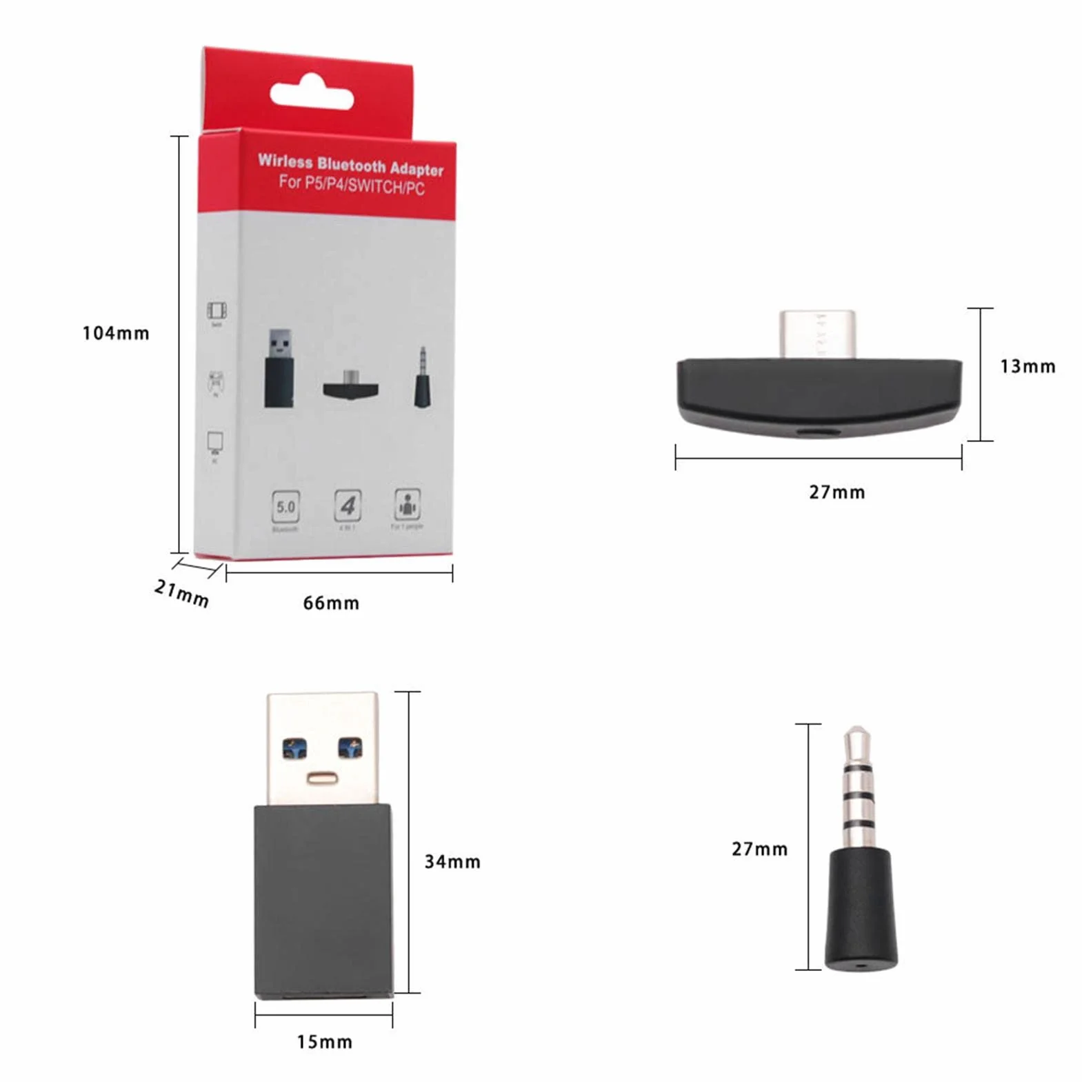 Nikou PS4 adapter Bluetooth, bezprzewodowy odbiornik audio PS5 Bluetooth 5.0 nadajnik PC gra muzyka adapter do słuchawek