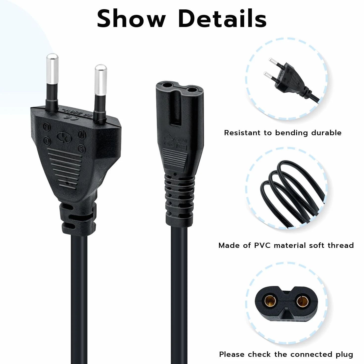Mcbazel 1,5M EU Plug C7 Bipolar 2 Kabel zasilający do PS5 / PS4 / PS3 / Xbox Series X/S - Czarny