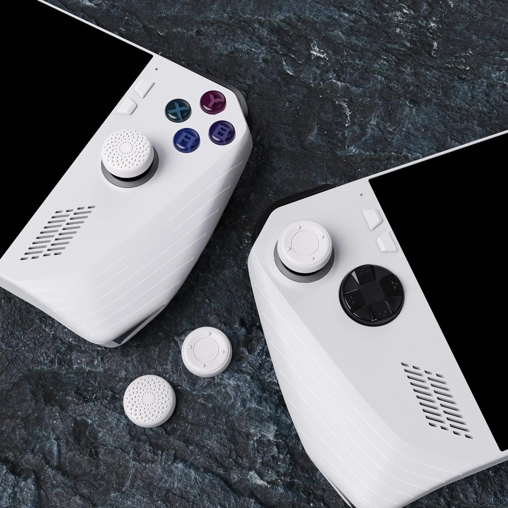 PlayVital Nakładki na Kciuki Thumb Grip Caps do ROG Ally,Silikonowe Uchwytami na Joysticki do ROG Ally,Analogowa Osłona Sztyftu do ROG Ally-Biały(Podniesione Kropki & Ćwiekami Design)