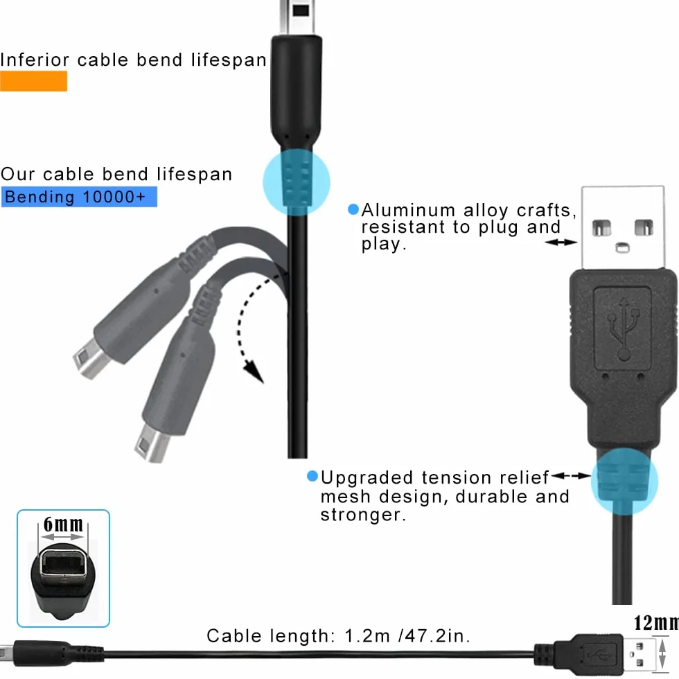 OSTENT Kabel zasilający ładowarki danych USB do konsoli do gier Nintendo DSi NDSi