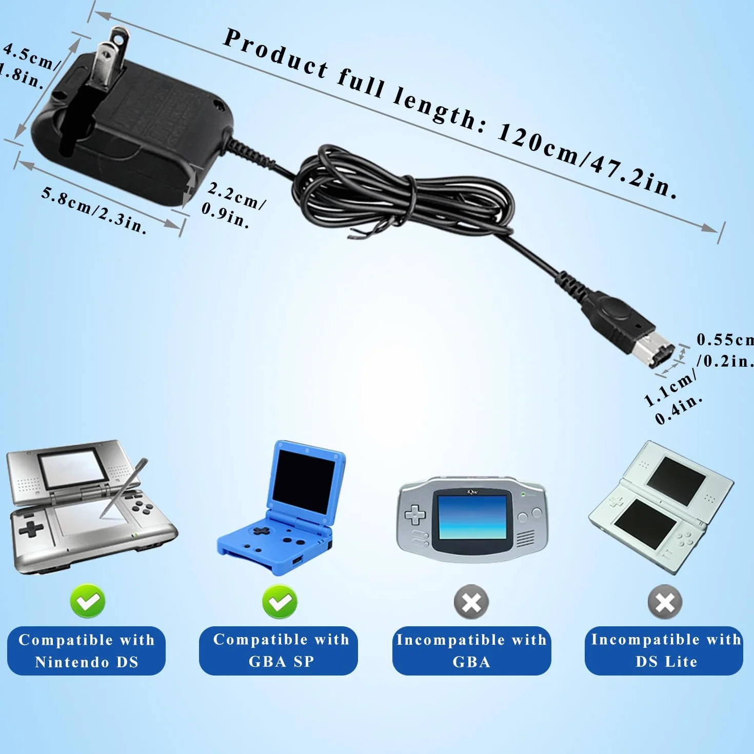 OSTENT US AC Home Wall zasilacz ładowarka kabel adaptera do Nintendo DS NDS GBA SP