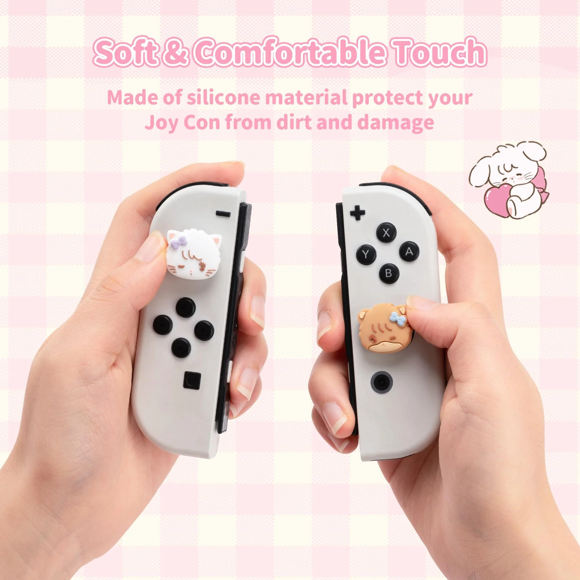 GeekShare 4PCS Switch Thumb Grip Caps, Kawaii Thumbstick Caps, Miękkie silikonowe etui na joysticka Kompatybilne z Switch/OLED/Switch Lite - Mikko Sweet Thoughts