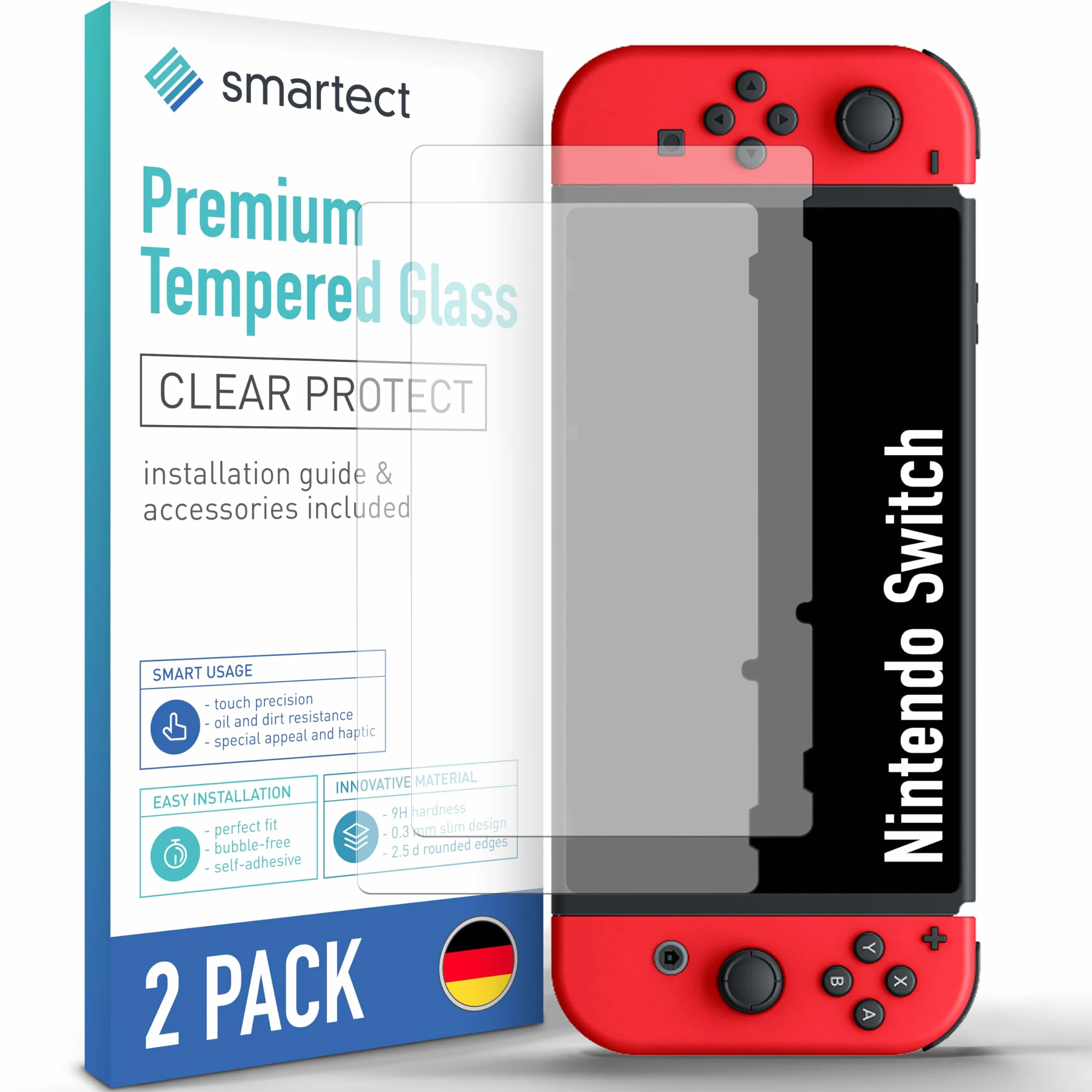 smartect Szkło Hartowane [2 Sztuki, Clear] dla Nintendo Switch 2019/2018 / 2017, Szklana Ochrona Ekranu 9H, Ochraniacz Ekranu bez Pęcherzyków, Bez Odcisków palców