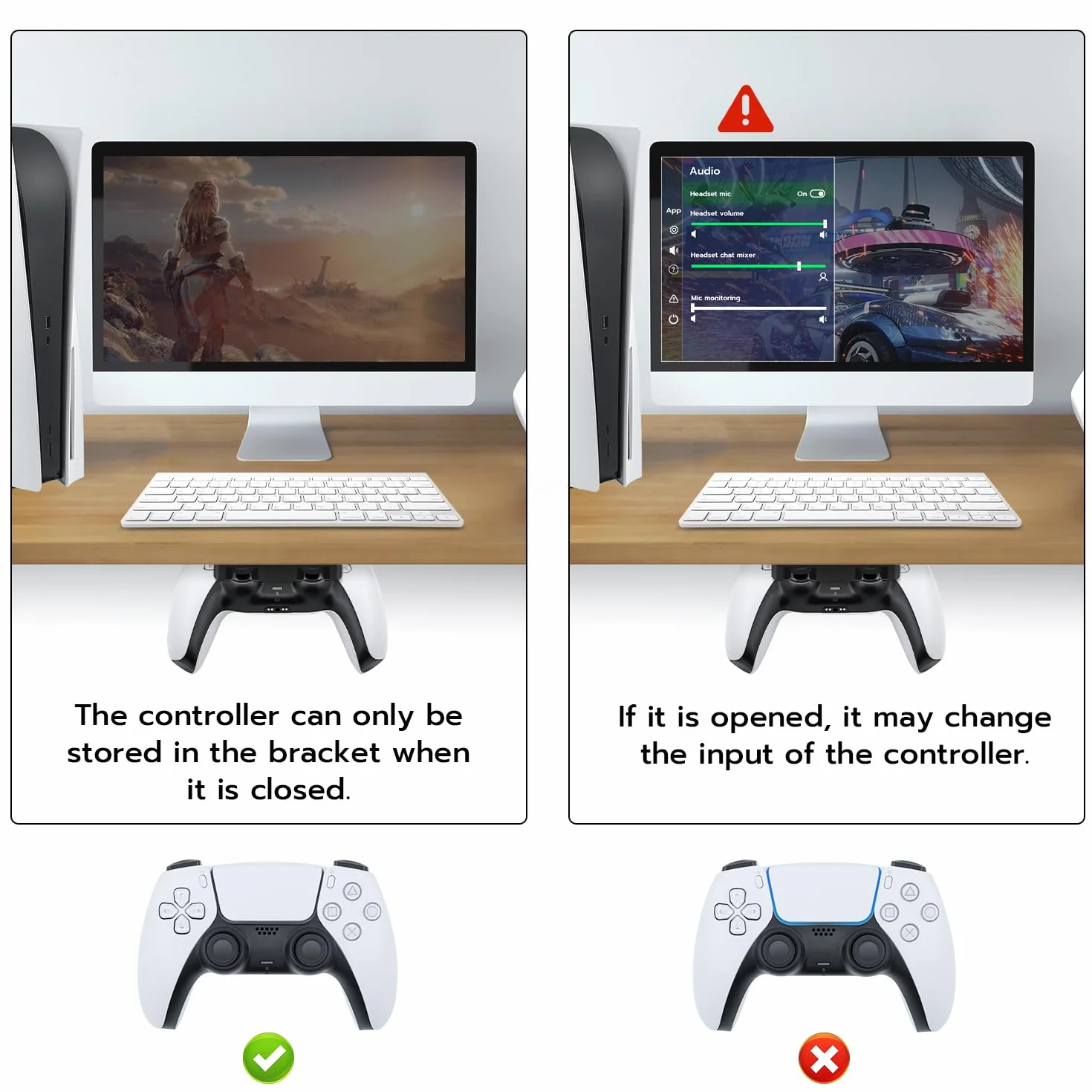 Mcbazel Uchwyt pod biurko do kontrolera PS5/PS4, uchwyt na kontroler PlayStation 5/PlayStation 4, bez wiercenia, taśma klejąca, stojak stołowy, materiał ABS, 2 sztuki (nie dla PS5 Slim/PS5 Pro)