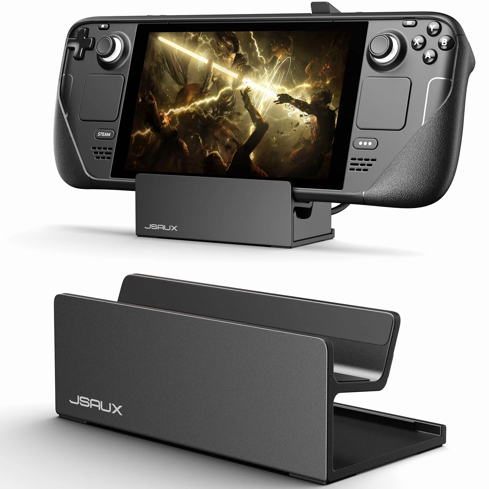 JSAUX Stojak kompatybilny z oficjalną stacją dokującą Steam Deck, Steam Deck OLED i ROG Ally z etui, matowy stojak ze stopu aluminium do zabawy, kompatybilny z Steam Deck, z antypoślizgowym uchwytem