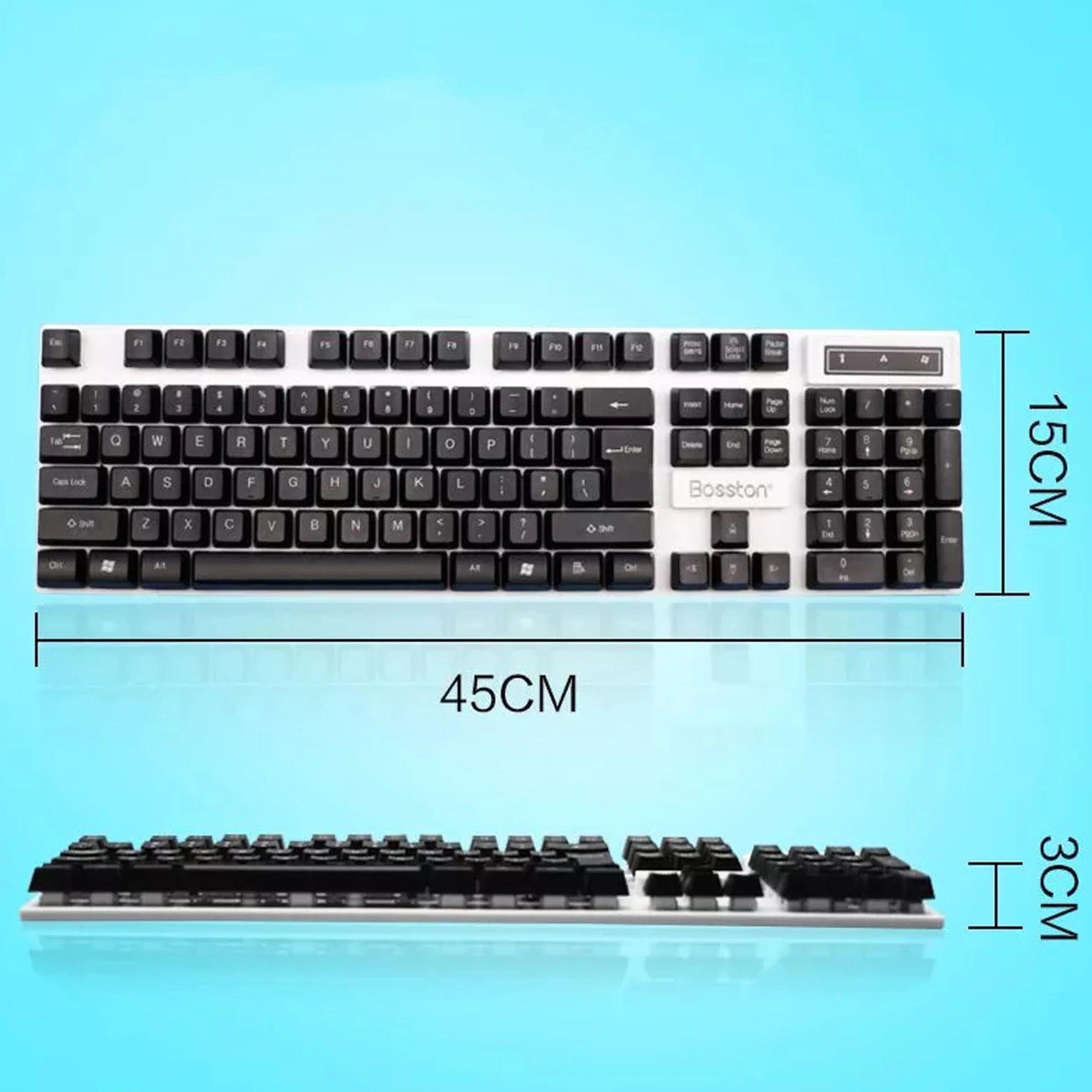 Retoo Klawiatura gamingowa z dynamiczną diodą RGB LED, trwała i ergonomiczna membrana QWERTY do komputera, precyzyjne i słyszalne przyciski multimedialne, do gier, 43,5 x 14,5 x 2,5 cm