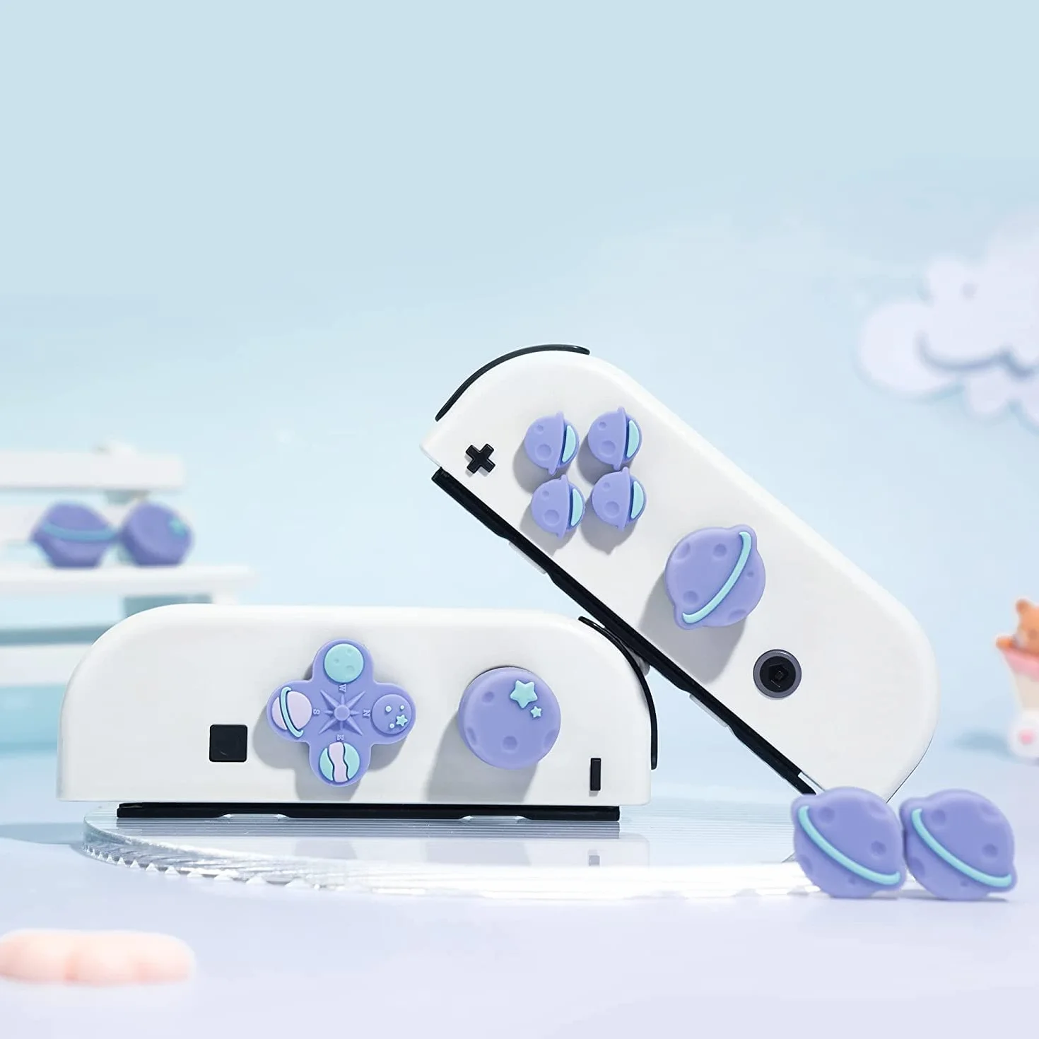 GeekShare Cute Cross D-Pad Button Caps Silicone Thumb Grips Set, ABXY Key Buttons Sticker Joystick Cover Caps Compatible with Switch/OLED - Happy Planet