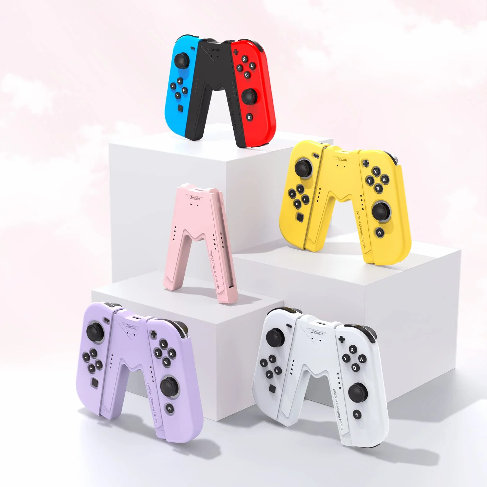 JINGDU Joy Con uchwyt do ładowania Nintendo Switch/OLED, wygodne ładowanie joysticka, kontroler do gier w kształcie litery V, ze wskaźnikami baterii, szybkie ładowanie podczas gry, różowy