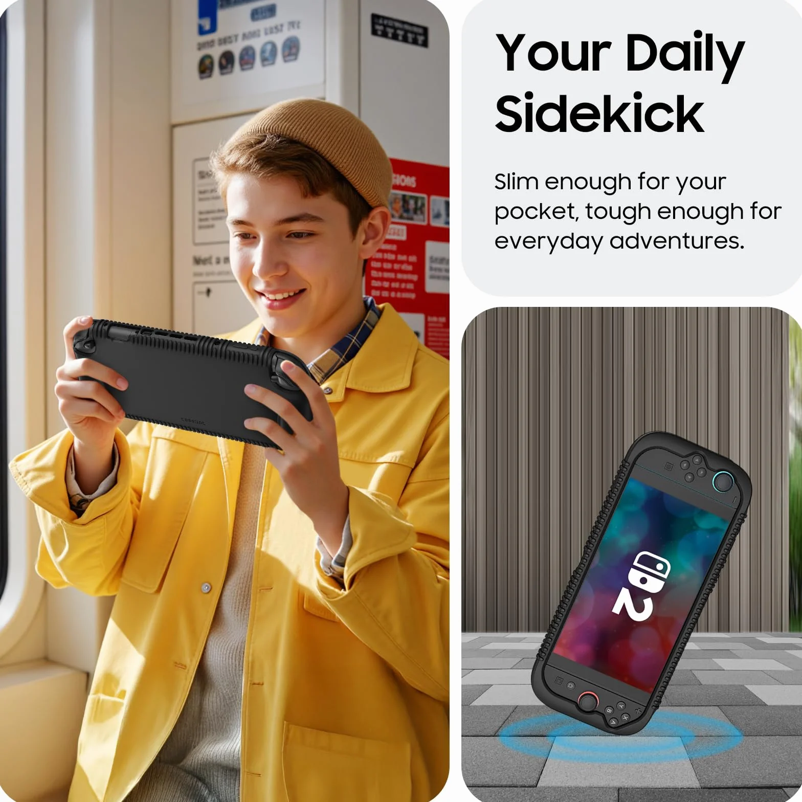 FINTIE Silikonowe etui Kompatybilny z Nintendo Switch 2 (2025) - miękkie [antypoślizgowe] [odporne na wstrząsy] etui ochronne z przegródkami na karty do gier i ergonomicznym uchwytem, Czarne