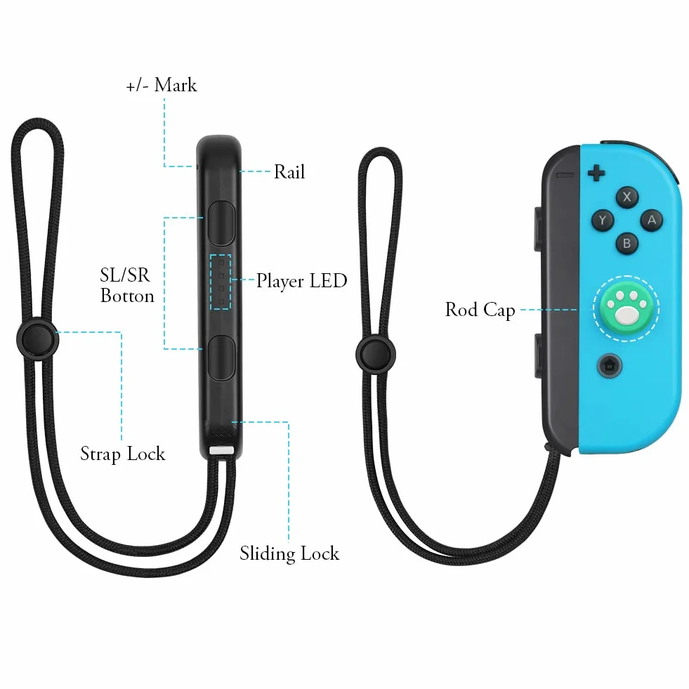 Vicloon Pasek na ręka Gamepad, 1 para pasków do Switcha Gamepada z 2 nakładkami joysticka, zapasowy pasek do Joycon