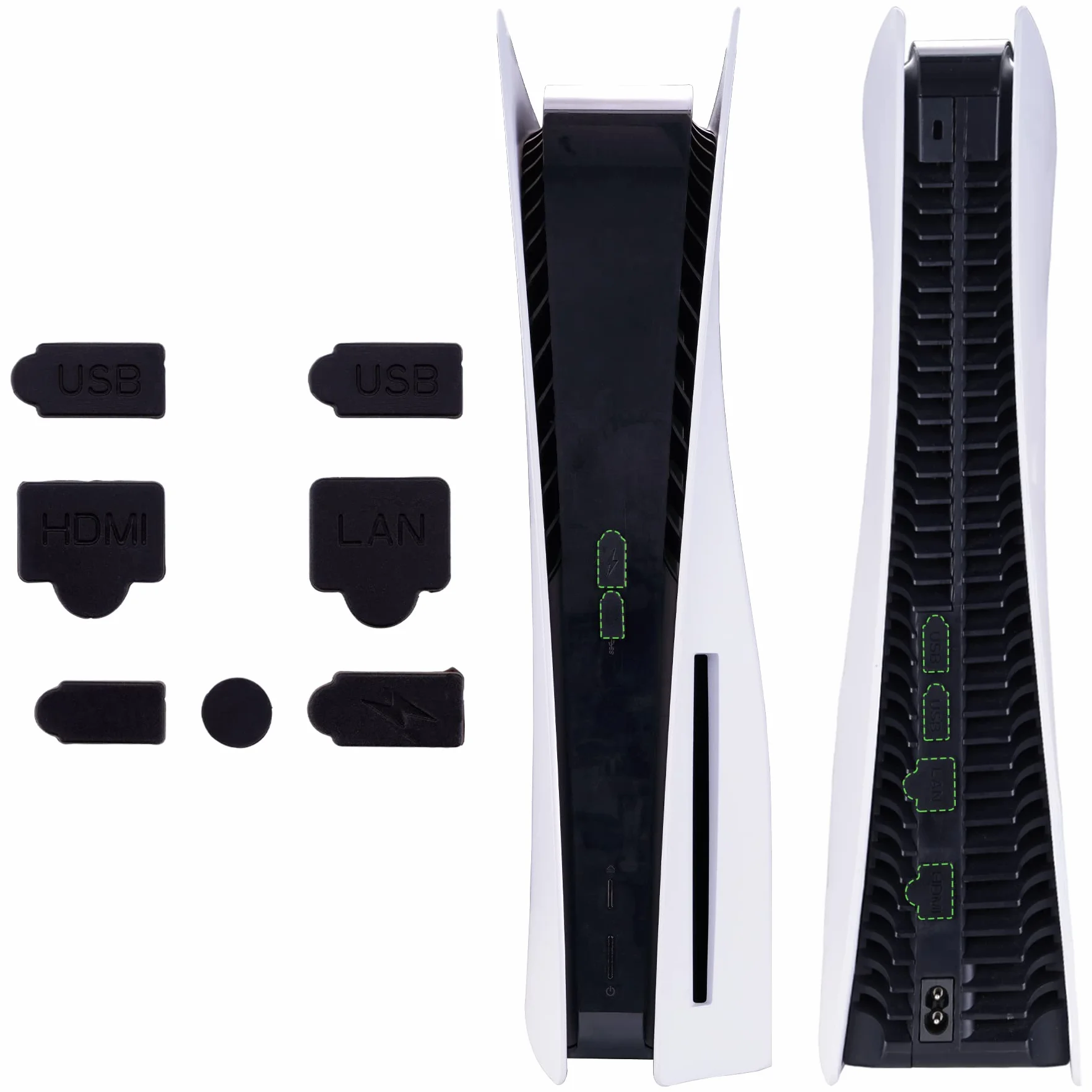PlayVital Silikonowych Zatyczek Przeciwpyłowych do ps5 Konsoli, USB HDMI Interface Type A/C LAN Port Dust Plug do ps5 Digital & Disc Edition,Akcesoria Kurzoodporne Wtyczka-Biały