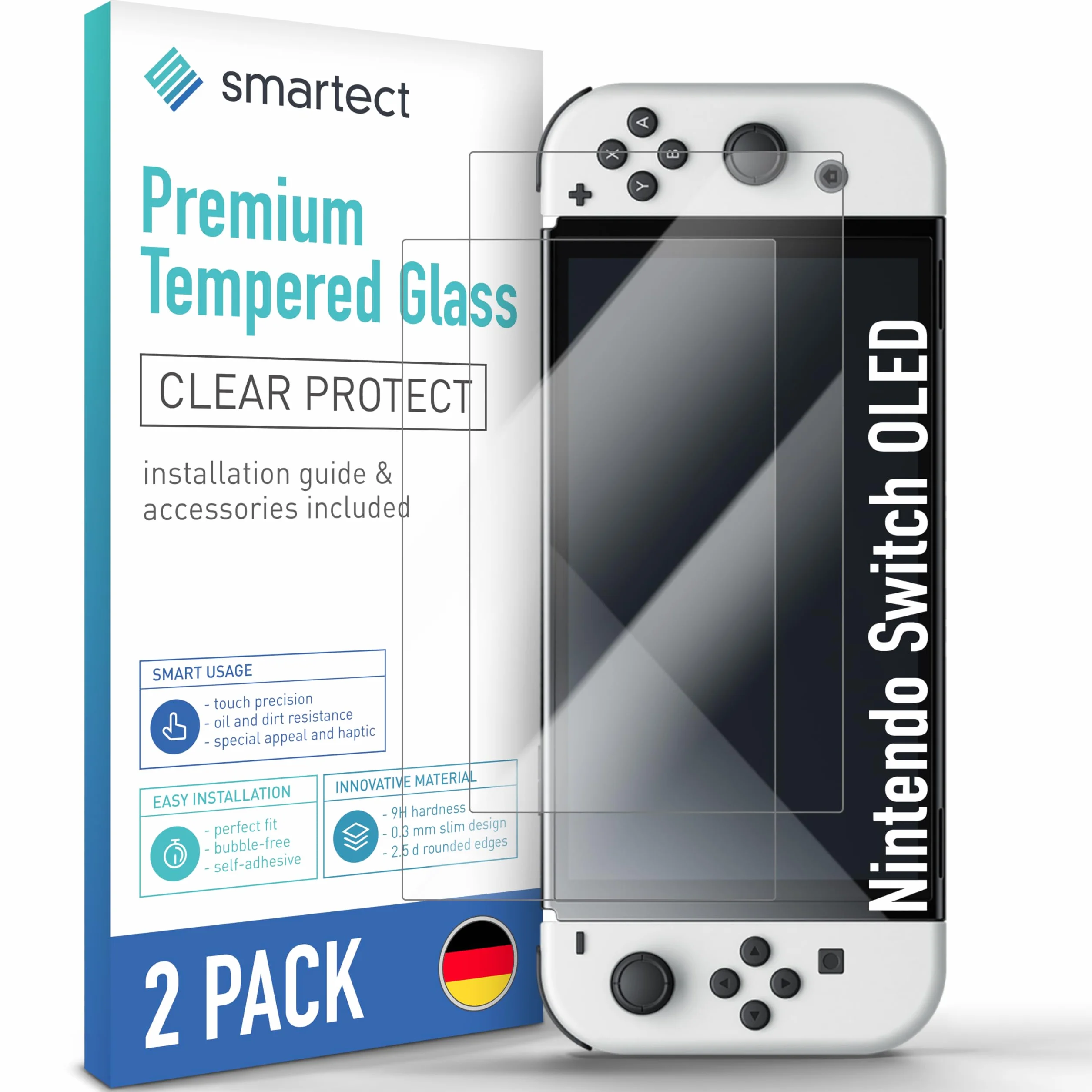 smartect Szkło Hartowane [2 Sztuki, Clear] dla Nintendo Switch OLED, Szklana Ochrona Ekranu 9H, Ochraniacz Ekranu bez Pęcherzyków, Bez Odcisków palców