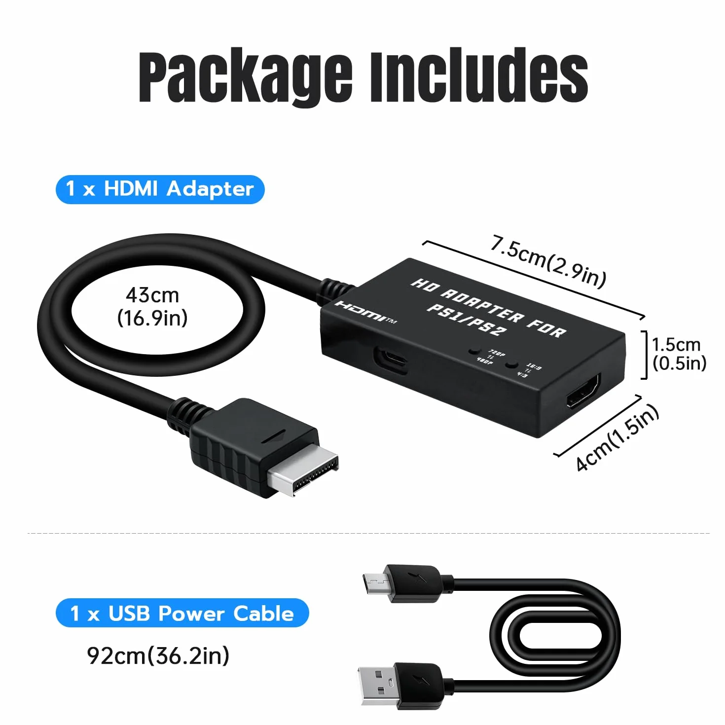 Mcbazel Adapter PS1/PS2 na HDMI, wielofunkcyjny adapter kabla HDTV HDMI do PS1/PS2/PS One