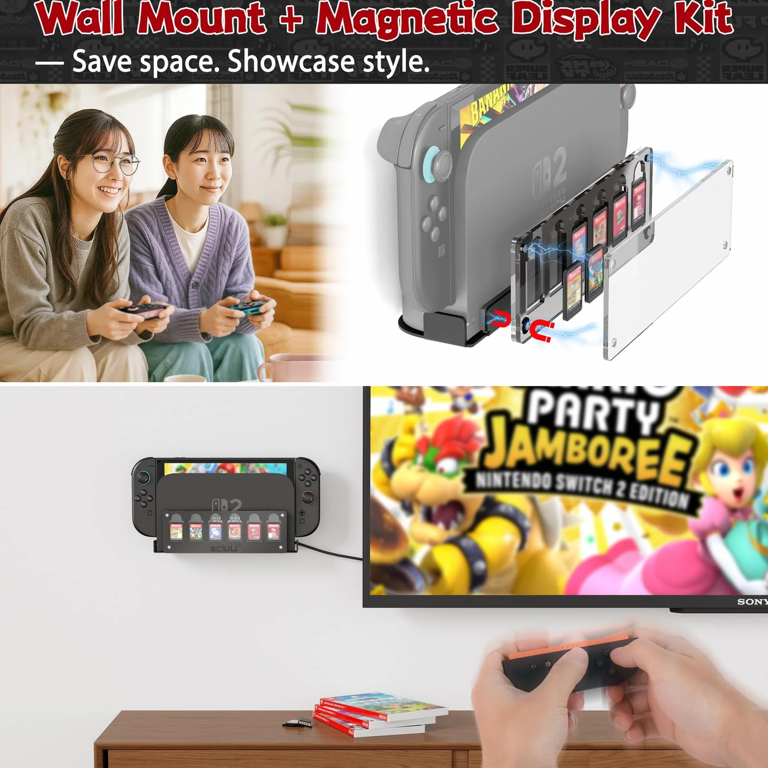 sciuU Uchwyt ścienny kompatybilny z Nintendo Switch 2 Dock – 1,5 mm stal nierdzewna 1,5 mm stal nierdzewna, odporny na zarysowania lakier proszkowy, otwarty wentylacja do odprowadzania ciepła