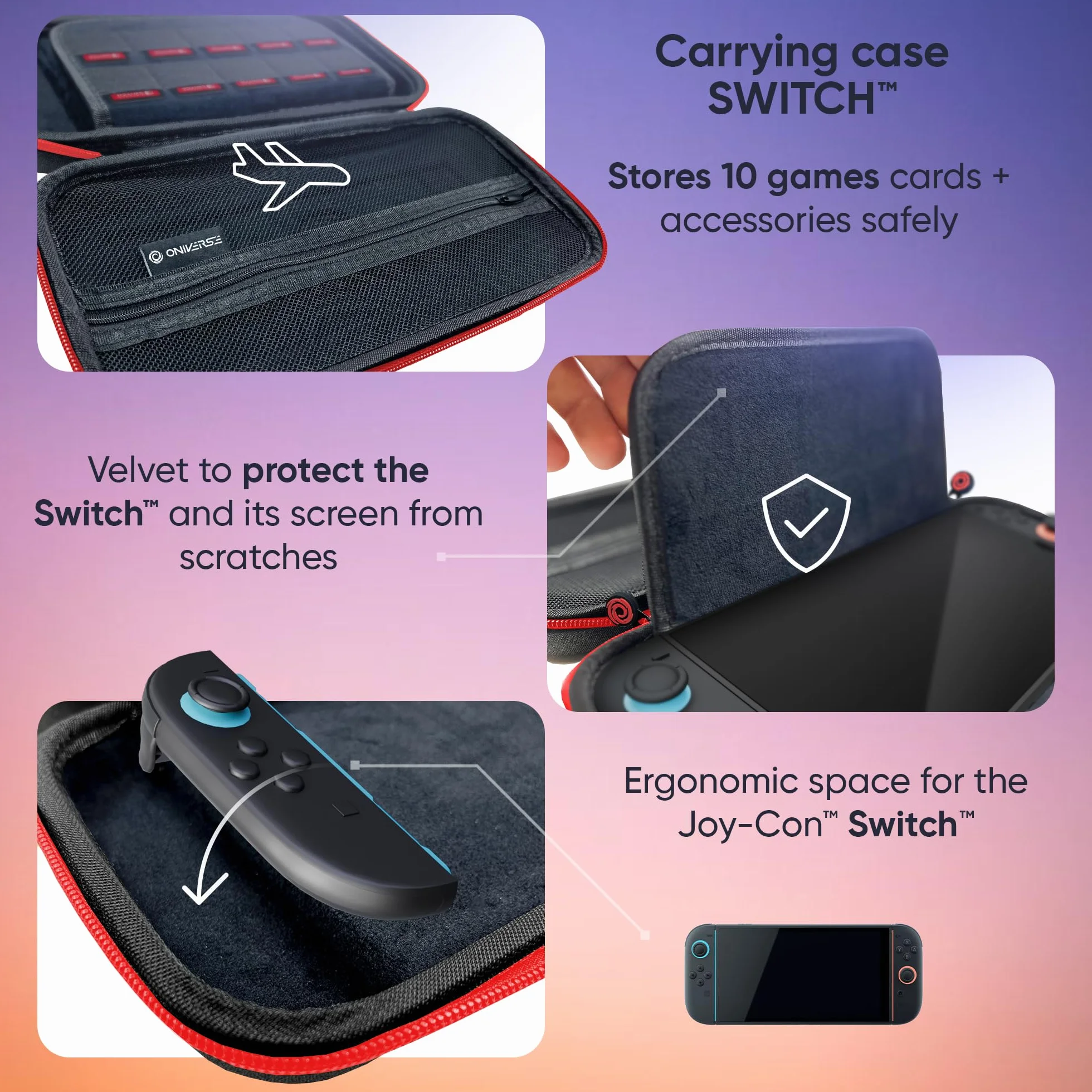 Oniverse Etui ochronne kompatybilne z Nintendo Switch 2 – Sztywna wodoodporna torba z uchwytem, Wyściełane wnętrze, Miejsca na gry, Siatkowa kieszeń – Czarny