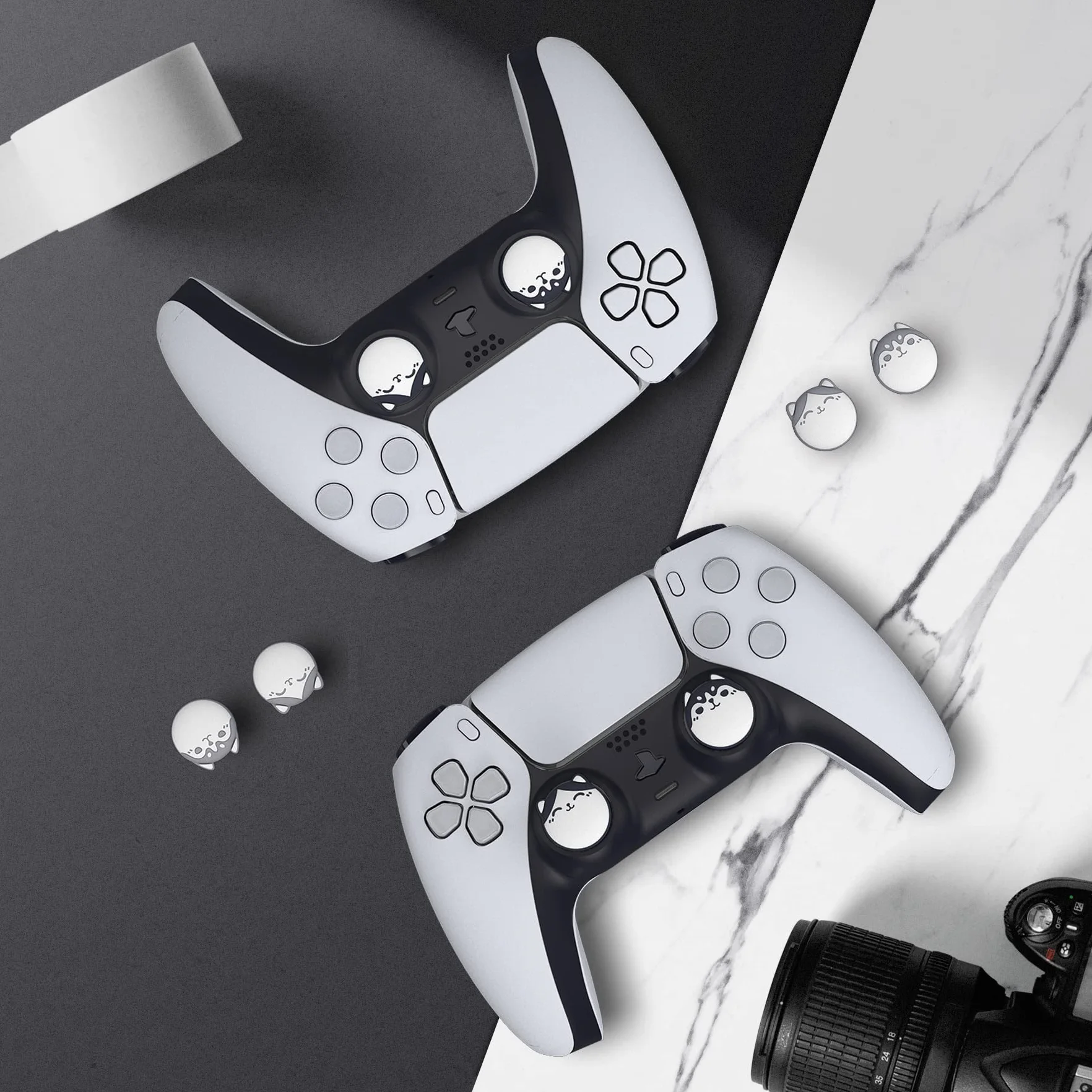 PlayVital 4PCS Thumb Grip Caps do ps5 Controller Nakładki na kciuk do ps4,Analogowa Osłona Sztyftu kompatybilny z Xbox Series X/S,Uchwytami na Kciuki do Switch Pro-Granatowy&Jasny Szary