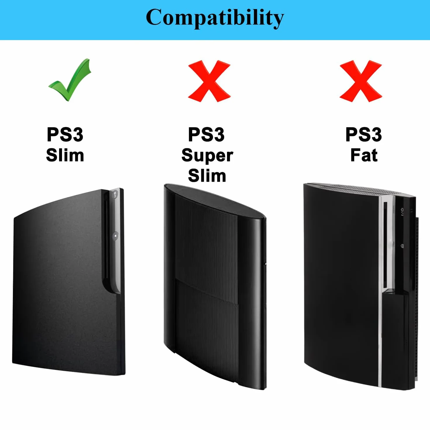 OSTENT Skid Proof Konsola pionowa Uchwyt kompatybilny dla Sony Playstation 3 PS3 Slim Konsola do gier wideo Kolor Czarny