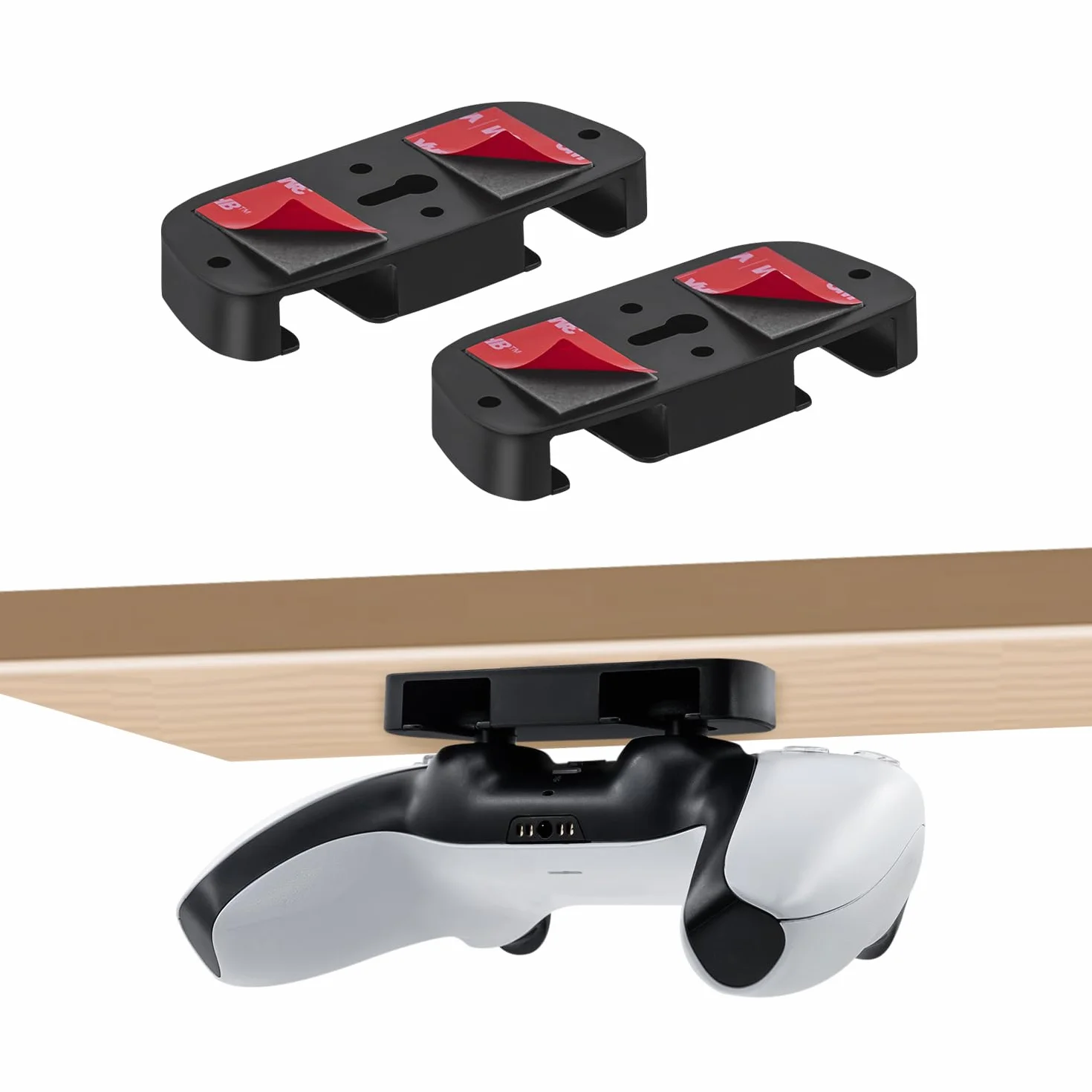 Mcbazel Uchwyt pod biurko do kontrolera PS5/PS4, uchwyt na kontroler PlayStation 5/PlayStation 4, bez wiercenia, taśma klejąca, stojak stołowy, materiał ABS, 2 sztuki (nie dla PS5 Slim/PS5 Pro)