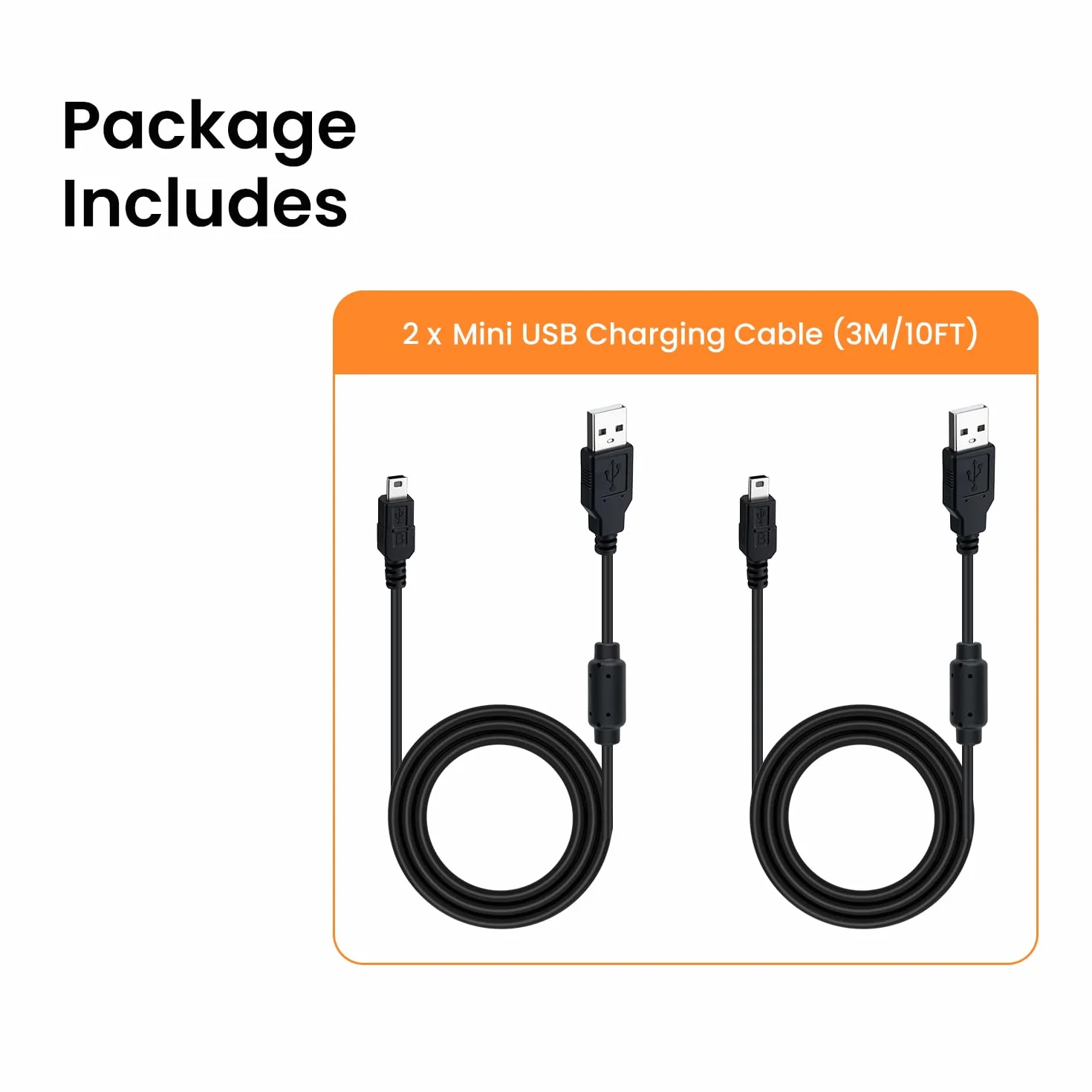 PS3 kabel do ładowania (3 m, 2 szt.), wtyczka typu A na mini kabel USB do ładowania, kompatybilny z kontrolerem Sony PS3 / PS3 Slim/Dualshock 3, Hero 3+, aparat cyfrowy, kamera na deskę rozdzielczą