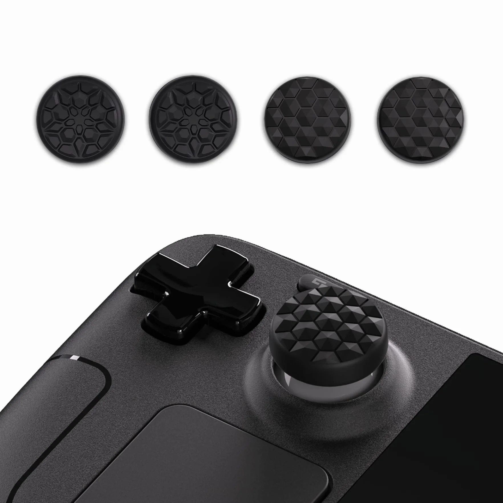 PlayVital Thumb Grip Caps do Steam Deck LCD,Uchwytami na Kciuki do PS Portal,Analogowa Osłona Sztyftu Kompatybilny z Steam Deck OLED-Czarny(Ziarno Diamentowe&Pęknięta Bomba Wzór)