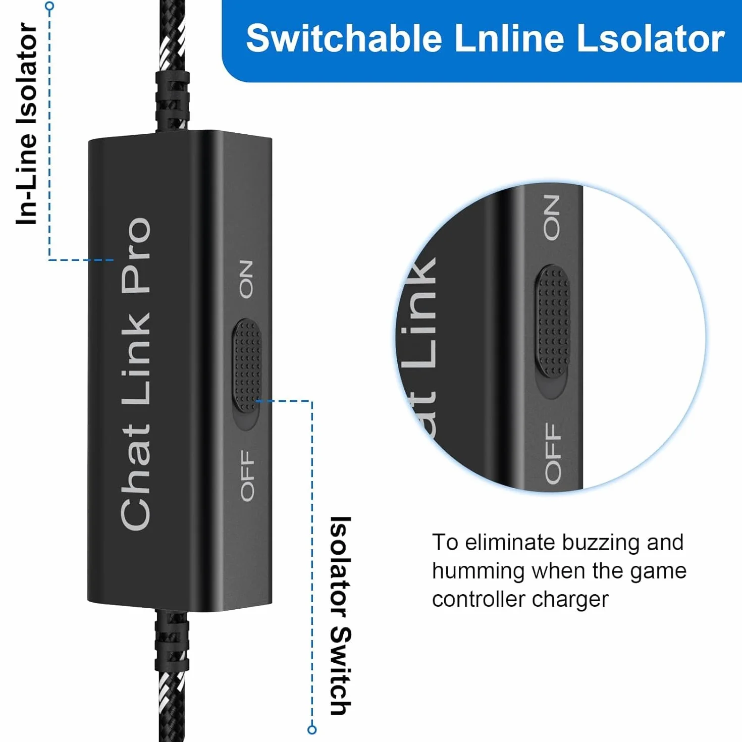 HD60 S+ Chat Link Pro zamiennik kabla do Elgato HD60, HD60 S, HD60 S+, HD60 PRO, 4K 60 PRO, HD60 X Capture Card, zamiennik adaptera do Nintendo Switch, Xbox One i PS5, z izolatorem liniowym (czarny)