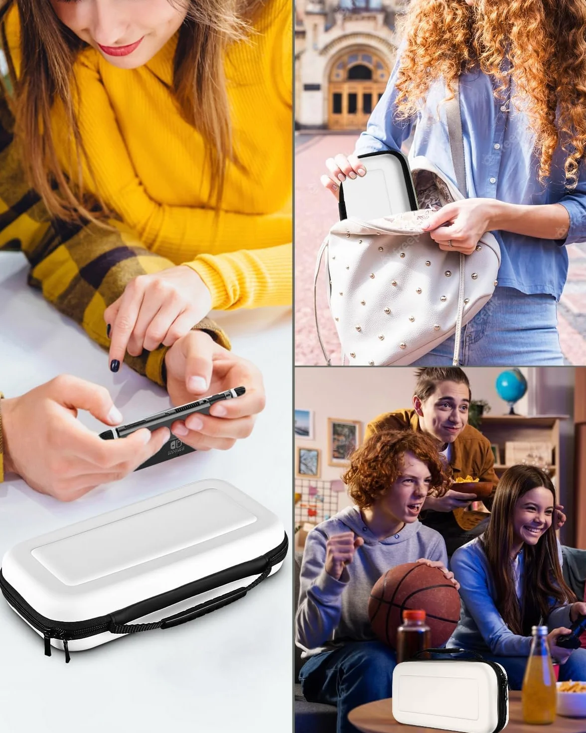 Etui do konsoli Nintendo Switch/Switch OLED Akcesoria, pokrowiec, twarda torba podróżna, pokrowiec ochronny z 10 kieszeniami na karty do gier i inne akcesoria (biały)