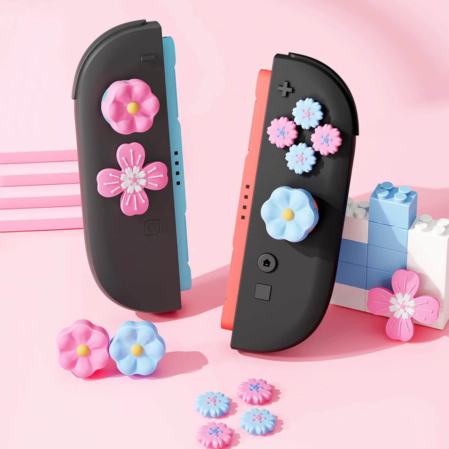 JEMDO Joystick nakładki kompatybilne z Nintendo Switch 2 (2025) – zestaw 7 szt. silikonowych uchwytów na kciuki, antypoślizgowe nakładki na sztyfty, nadają się do sterowania Joy-Con, różowe i