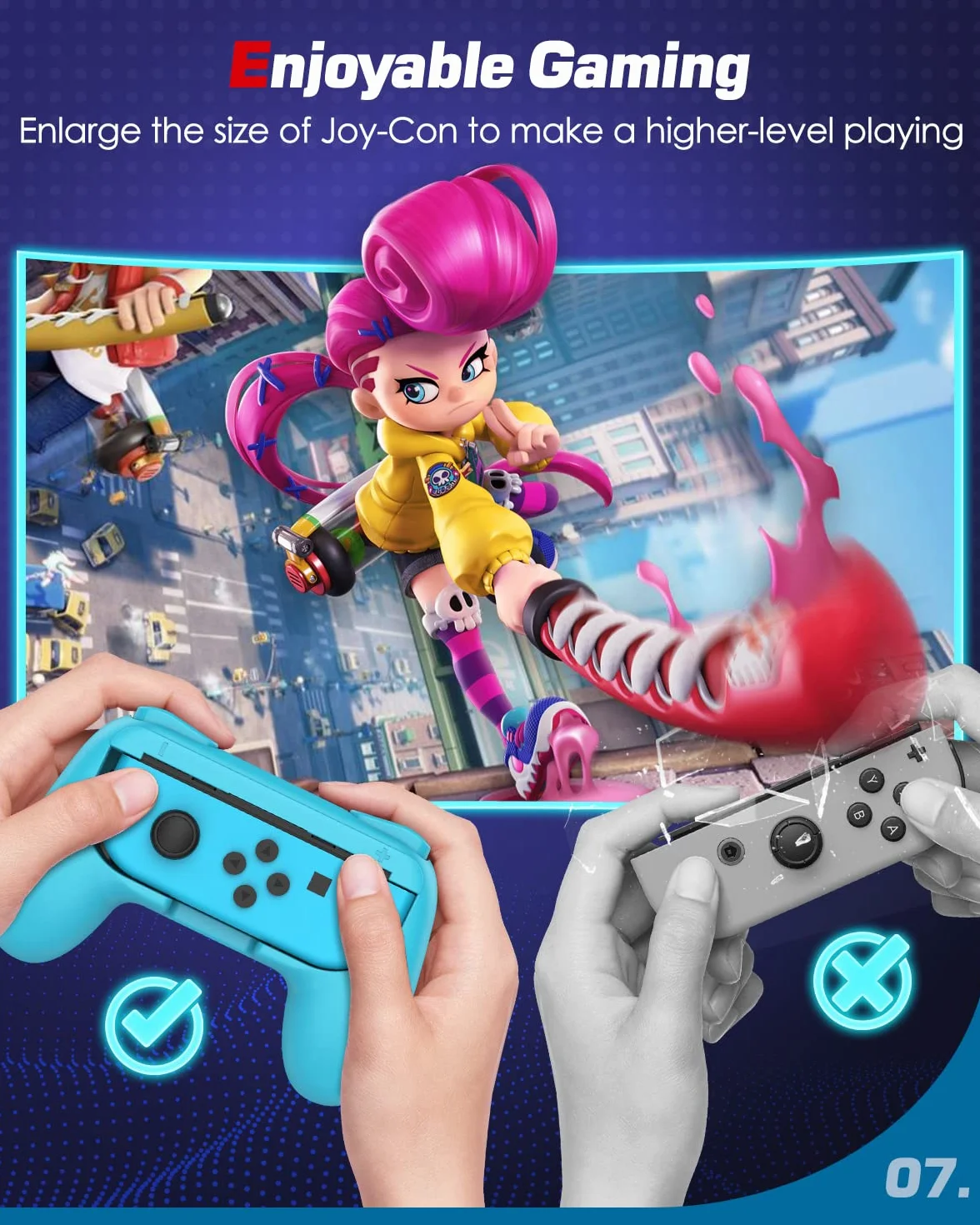 MoKo 2 szt. uchwyt kompatybilny z przełącznikiem Nintendo, zestaw kontrolerów ABS do kontrolera Joy-Con wygodny kontroler redukujący zmęczenie do przełączania Joy-Con - czerwony niebieski