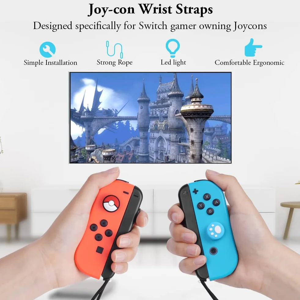 Vicloon Pasek na ręka Gamepad, 1 para pasków do Switcha Gamepada z 2 nakładkami joysticka, zapasowy pasek do Joycon