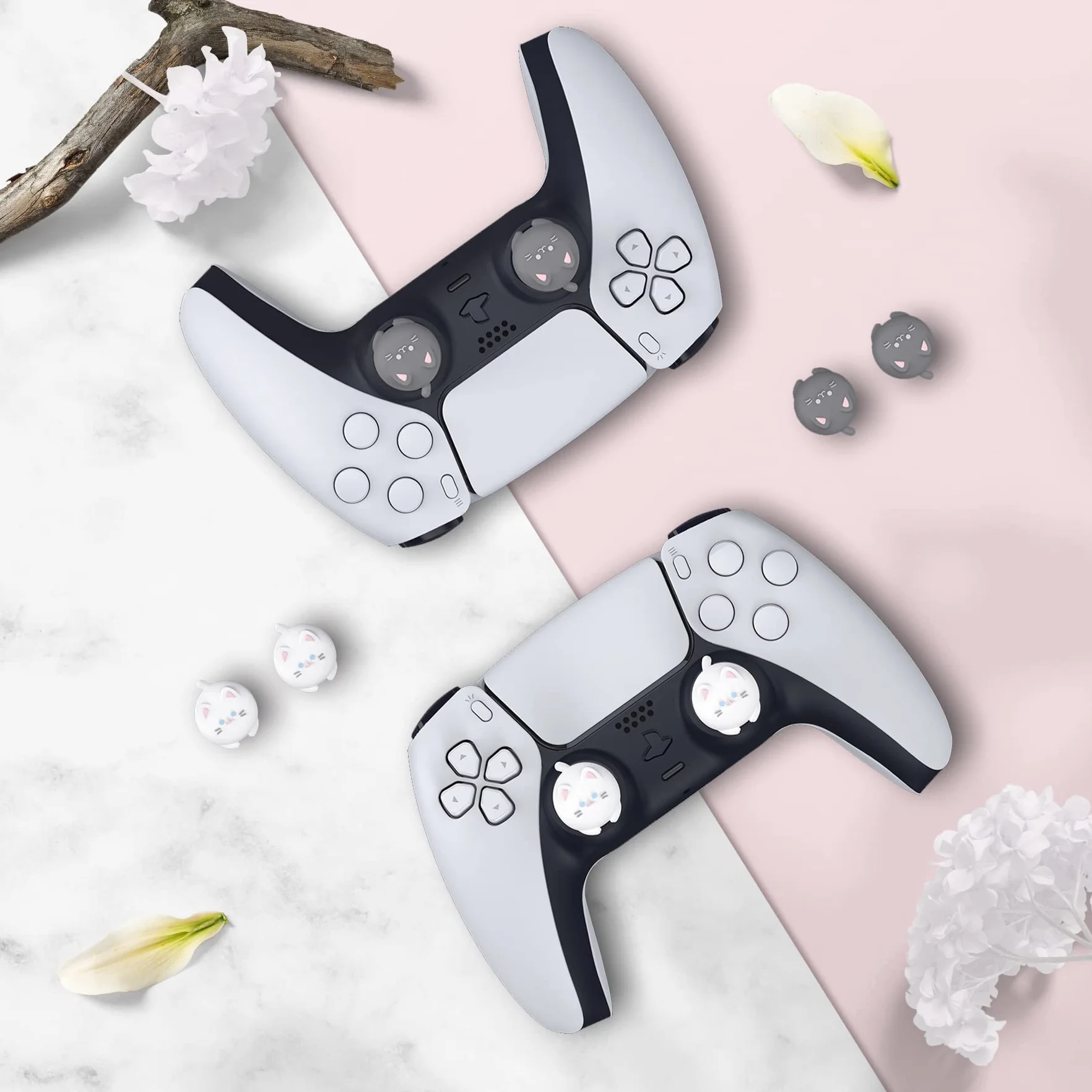PlayVital 4PCS Thumb Grip Caps do ps5 Controller Nakładki na kciuk do ps4,Analogowa Osłona Sztyftu kompatybilny z Xbox Series X/S,Uchwytami na Kciuki do Switch Pro-Kociak