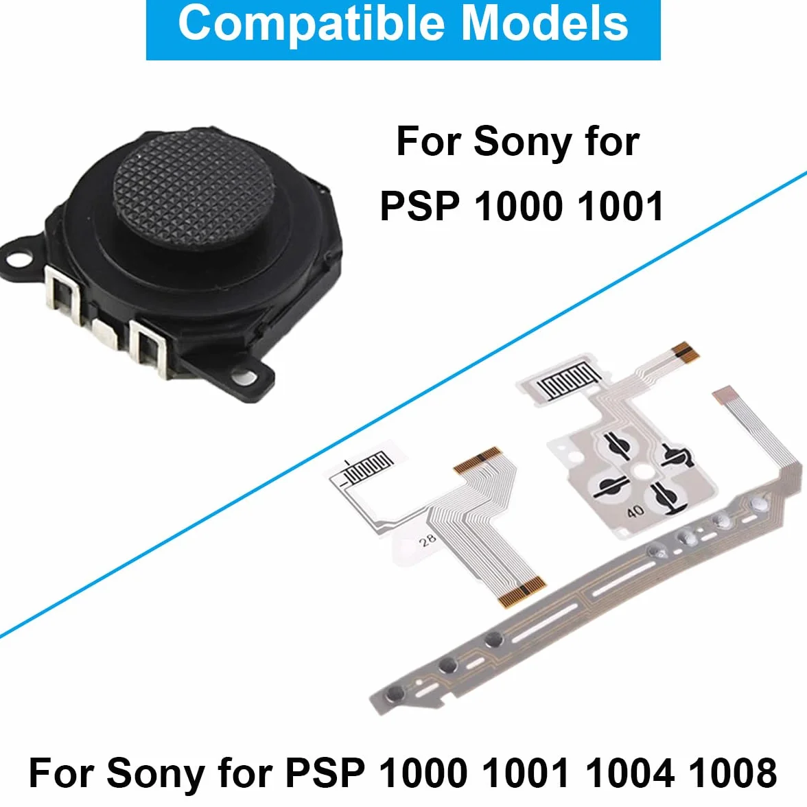 ZHUROUPU Zamiennik analogowego joysticka 3D i nakładka na kciuk do Sony do PSP 1000 1001, akcesoria, kierunek, przycisk krzyżowy, lewy klawisz, głośność, prawa, klawiatura, elastyczny kabel