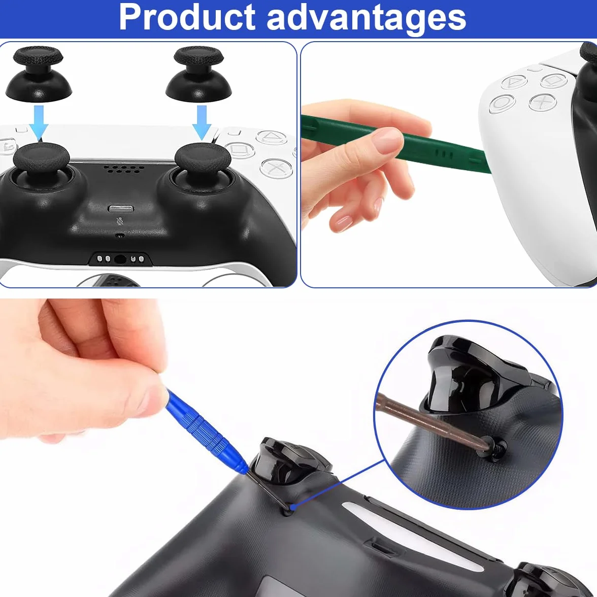 Hall Effekt Sticks kompatybilne z Play Station 5 PS5, elektromagnetyczny joystick zamiennik z 4 nakładkami na kciuk, zamiennik trymera, potencjometru, zestaw czujników, zestaw wymienny