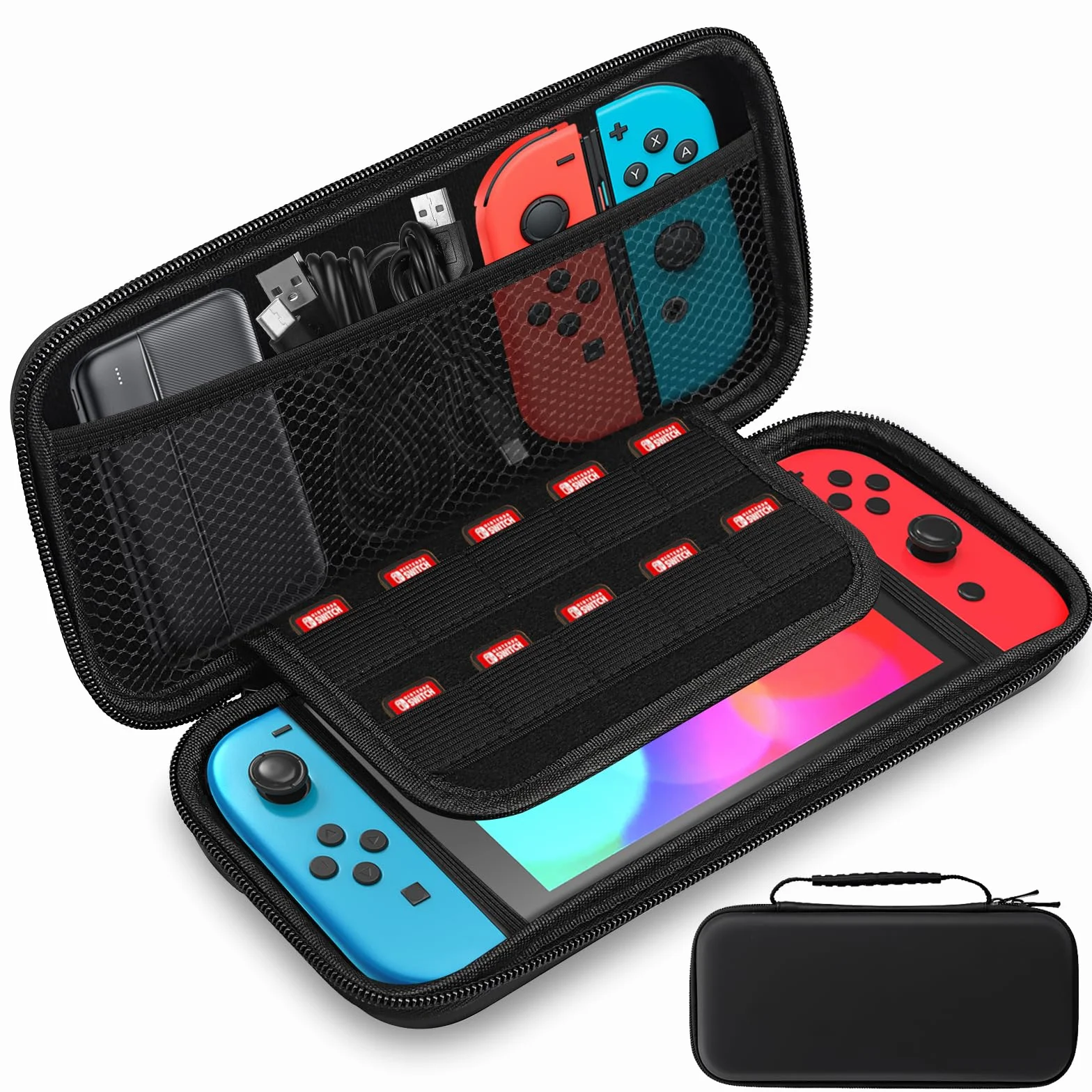 Torba kompatybilna z Nintendo Switch i New Switch OLED, twarda obudowa ochronna dla Nintendo Switch, pasuje do konsoli i jej akcesoriów - kolor czarny