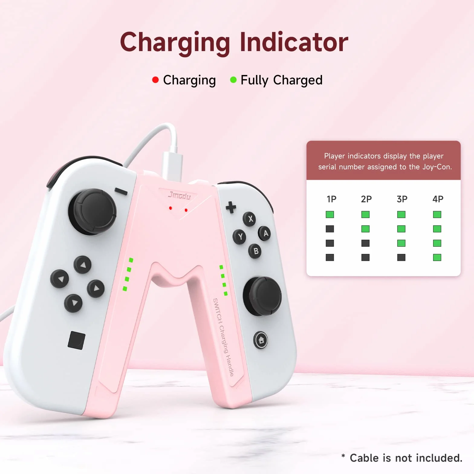 JINGDU Joy Con uchwyt do ładowania Nintendo Switch/OLED, wygodne ładowanie joysticka, kontroler do gier w kształcie litery V, ze wskaźnikami baterii, szybkie ładowanie podczas gry, różowy