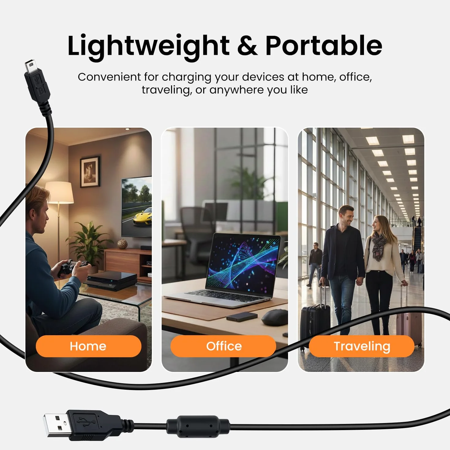 PS3 kabel do ładowania (3 m, 2 szt.), wtyczka typu A na mini kabel USB do ładowania, kompatybilny z kontrolerem Sony PS3 / PS3 Slim/Dualshock 3, Hero 3+, aparat cyfrowy, kamera na deskę rozdzielczą