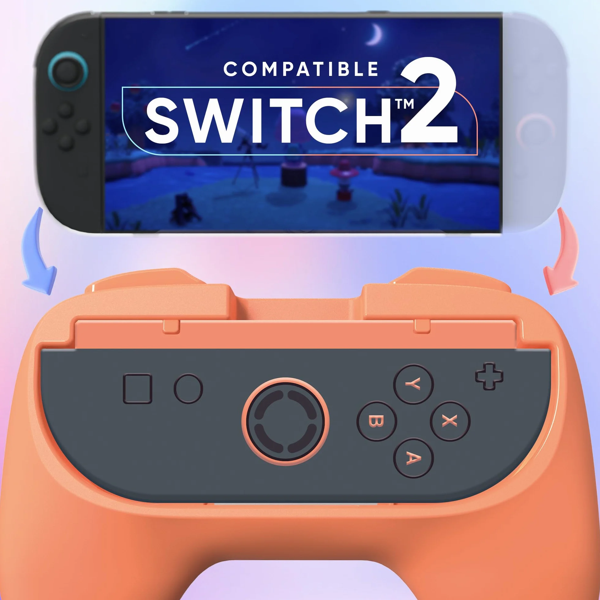 Oniverse Zestaw uchwytów kompatybilny z Nintendo Switch 2 – Zestaw 2 wygodnych gripów do Joy-Con, Akcesoria do Switch 2, ergonomiczne uchwyty, Pomarańczowy i Niebieski