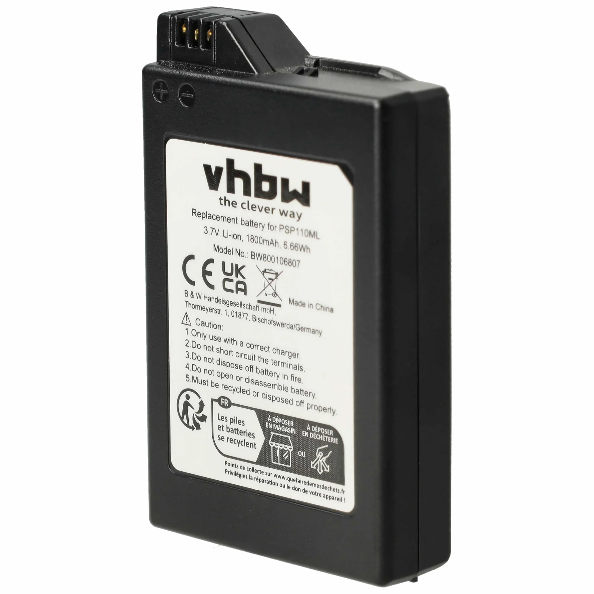 vhbw Bateria kompatybilna z Sony PlayStation Portable PSP-1000, PSP-1000K-CW, PSP-1001, PSP-1004, PSP-1006 - zamiennik do PSP-110, PSP-280G (1800mAh)