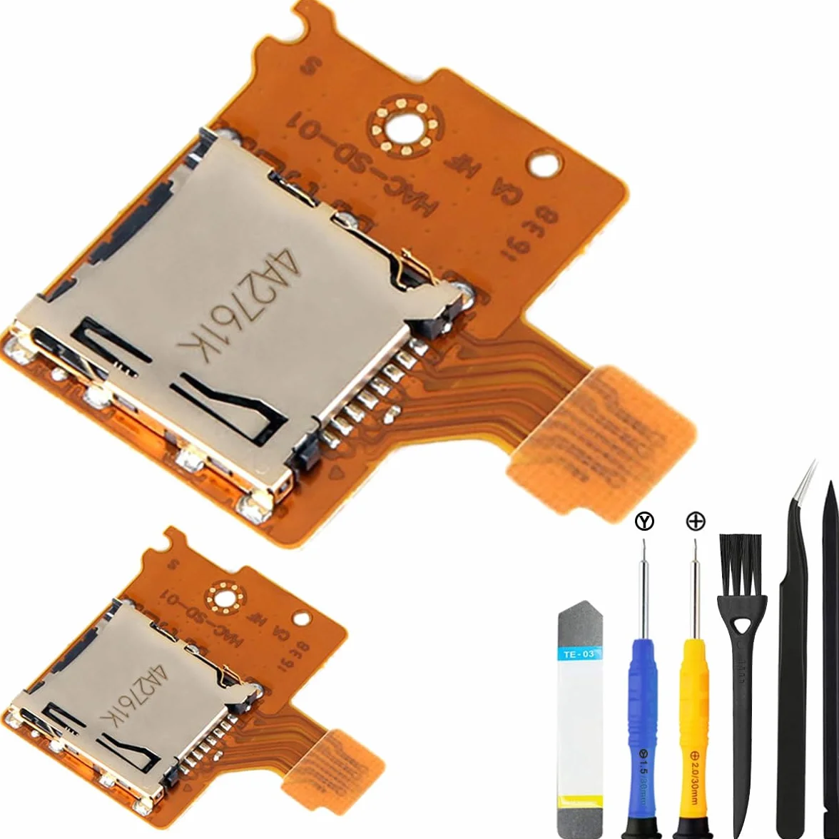 2 szt. gniazdo kart micro SD TF część zamienna do przełącznika Nintendo, gniazdo czytnika gniazda karty pamięci do konsoli NS HAC-SD-01, w zestawie zestaw narzędzi do otwierania