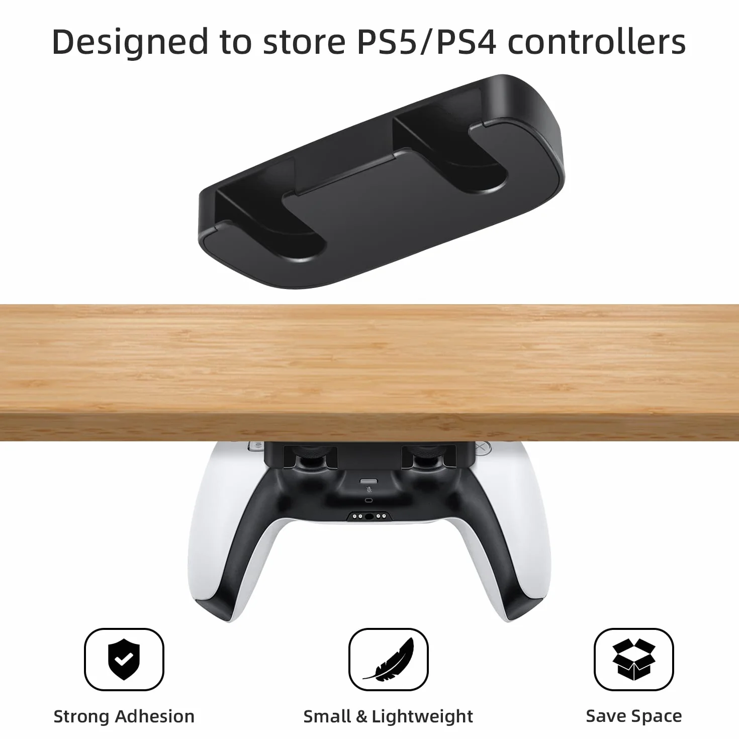 Mcbazel Uchwyt pod biurko do kontrolera PS5/PS4, uchwyt na kontroler PlayStation 5/PlayStation 4, bez wiercenia, taśma klejąca, stojak stołowy, materiał ABS, 2 sztuki (nie dla PS5 Slim/PS5 Pro)