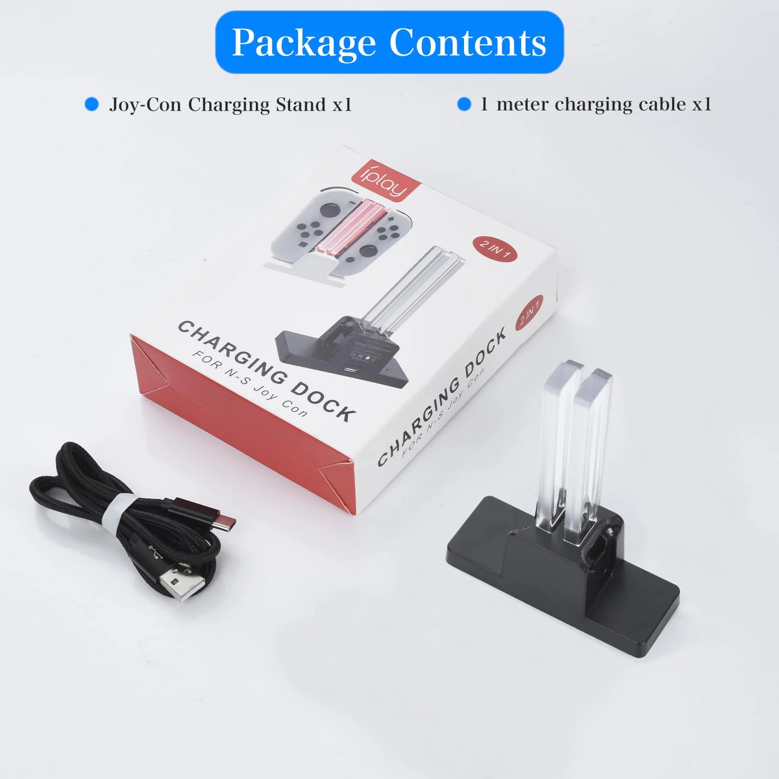 ELUTENG Stacja ładująca do kontrolera, kontrolera, stacja ładująca kompatybilna z Nintendo Switch JoyCons, Ladesta Tion ze wskaźnikiem LED i kablem USB typu C 3-3FT