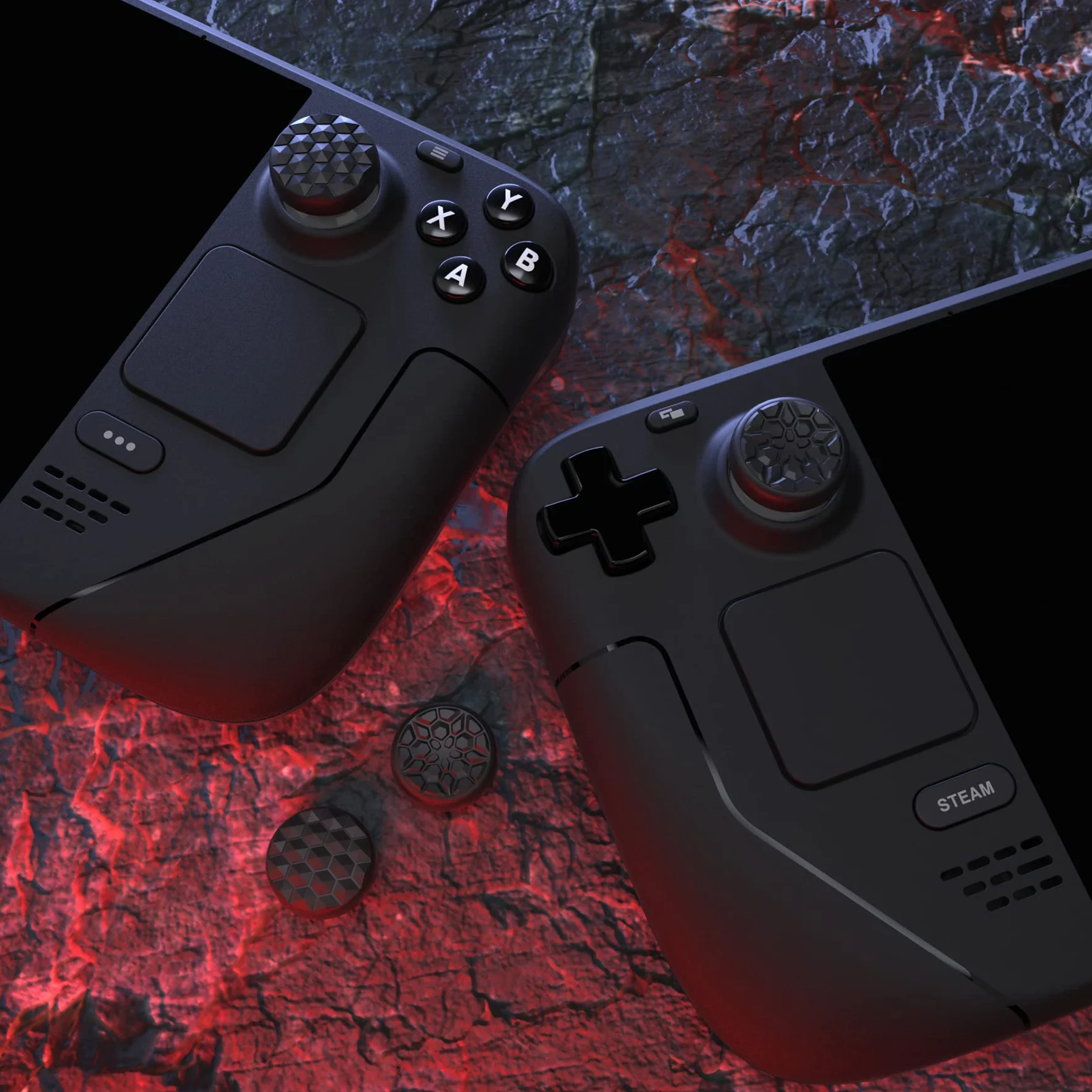 PlayVital Thumb Grip Caps do Steam Deck LCD,Uchwytami na Kciuki do PS Portal,Analogowa Osłona Sztyftu Kompatybilny z Steam Deck OLED-Czarny(Ziarno Diamentowe&Pęknięta Bomba Wzór)