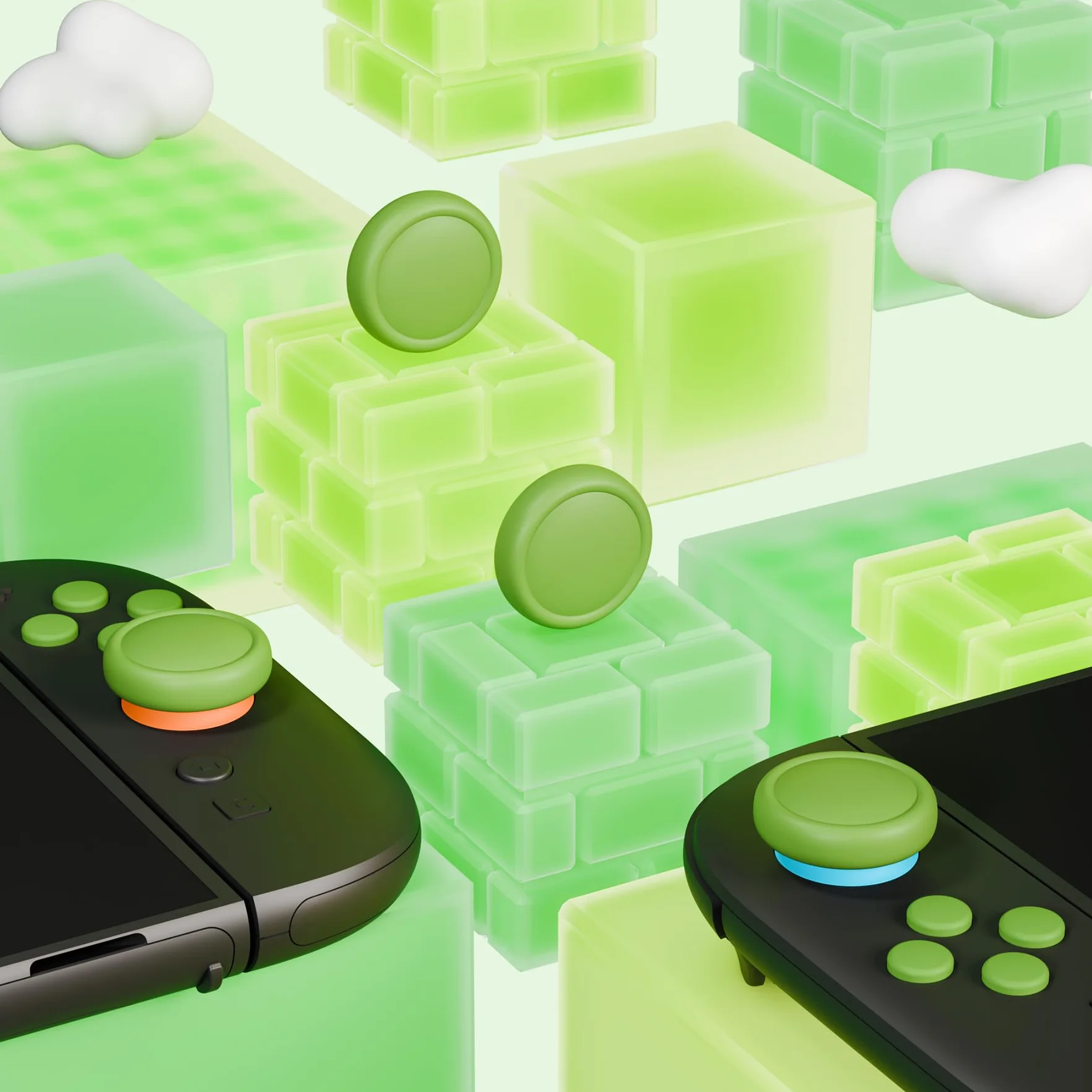 PlayVital Nakładki na Drążki i Przyciski do Switch 2 Joycon,Osłony Analogowe i Przyciski do Switch 2,Thumbstick Gripy Ochronne–Zielona Matcha