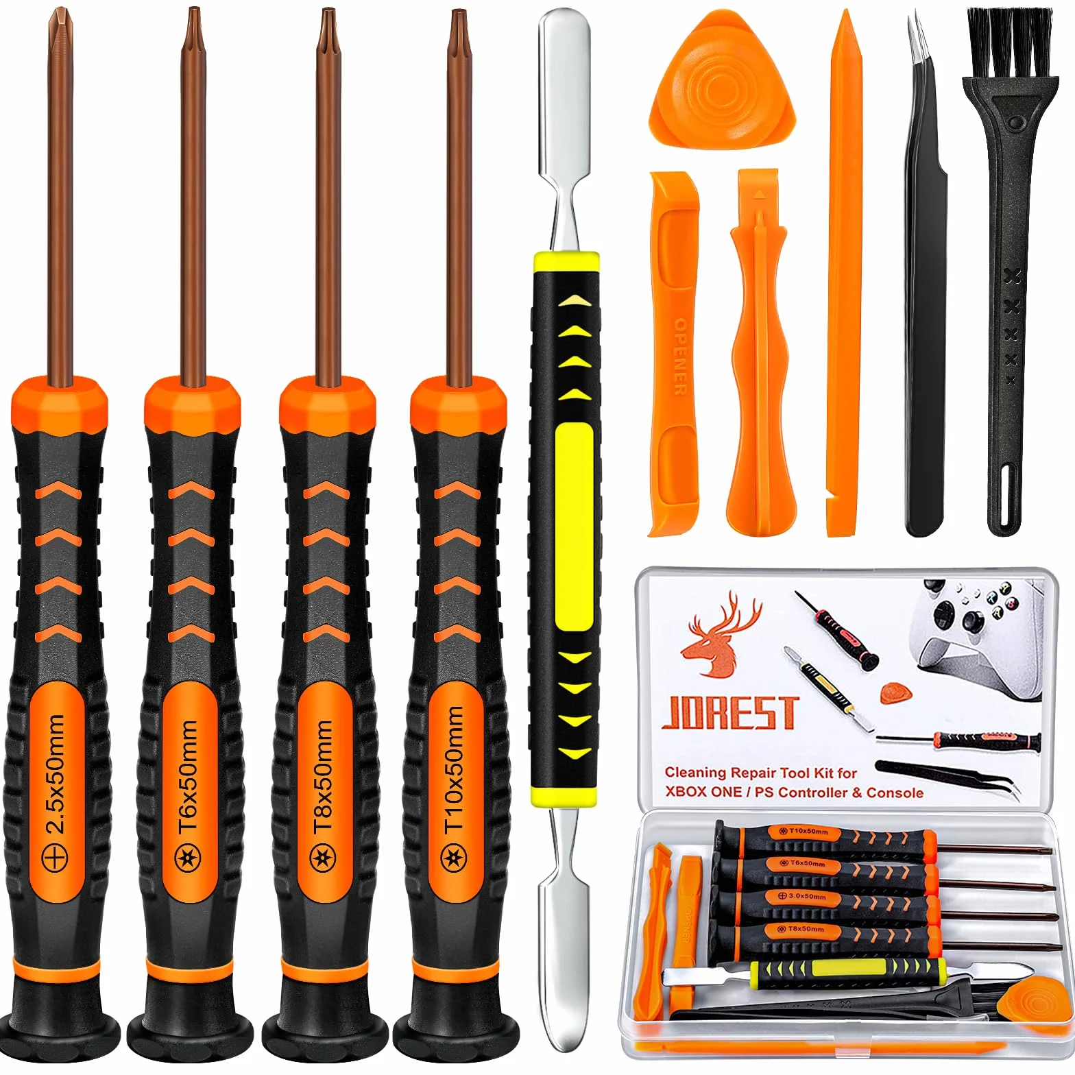 JOREST Zestaw narzędzi do czyszczenia konsoli PS4, PS3, PS5, Xbox One/360, PH0, T6, T8, T10, Torx, śrubokręt zabezpieczający do kontrolera i konsoli, pęseta z łopatkami