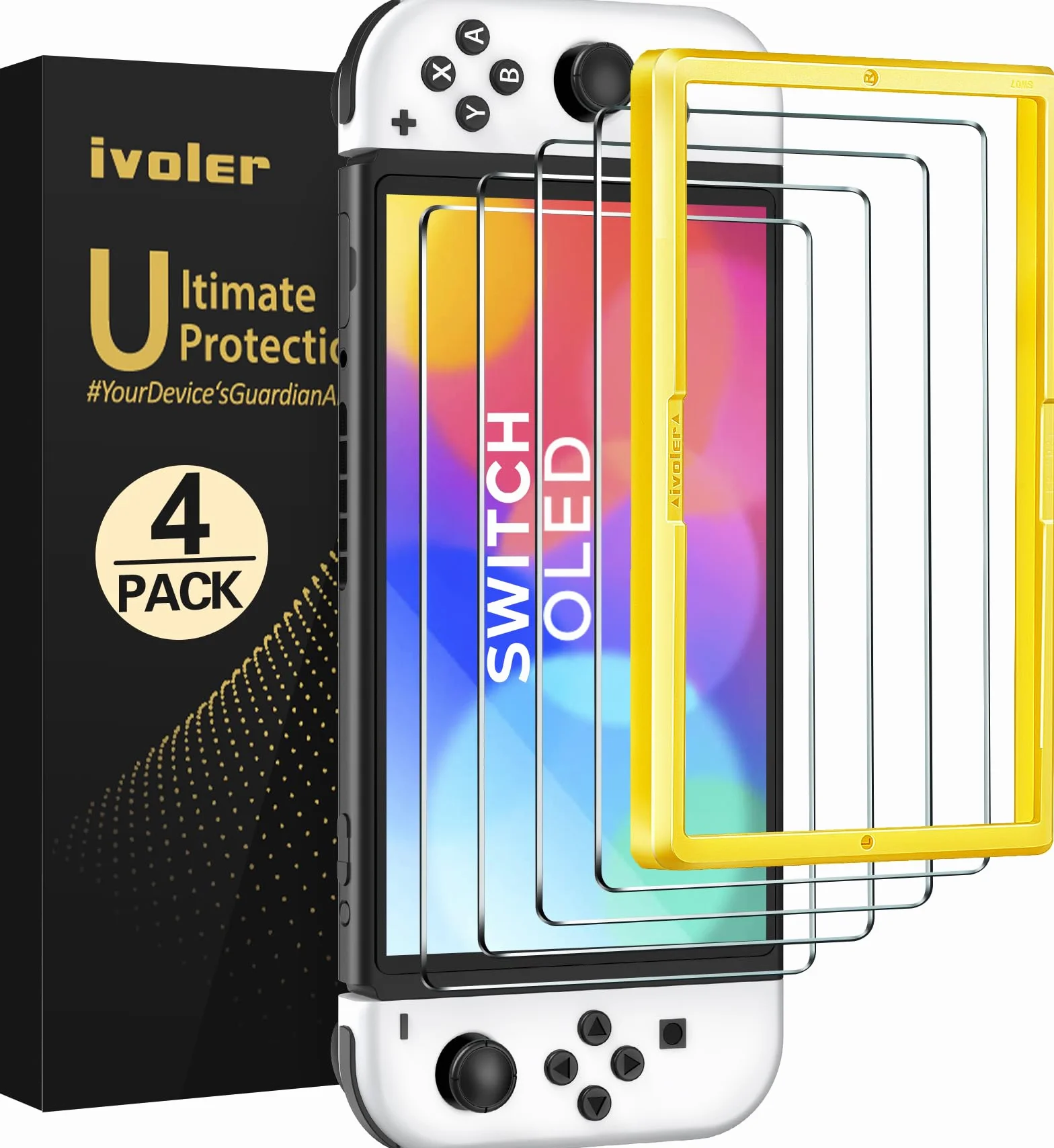ivoler 4-calowy zestaw szkła hartowanego kompatybilny z Nintendo Switch OLED model 7-calowy 2021, z zestawem montażowym, folią ochronną - szkło 9H - odporne na zarysowania - bez pęcherzyków